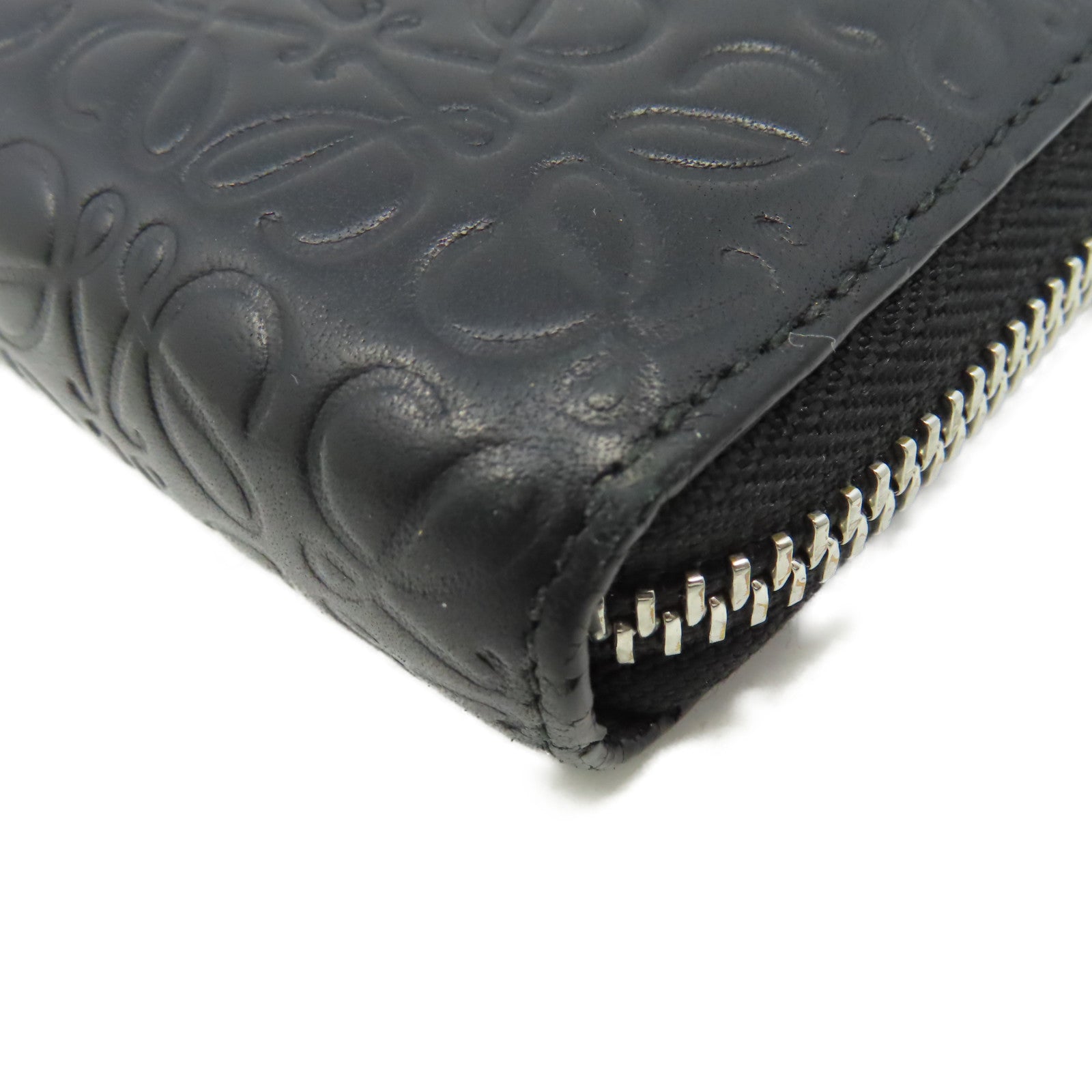 LOEWE 【激減優惠】牛皮皮革Billetero C/Crema Negro Zipper Long Wallet拉鏈長錢包黑色