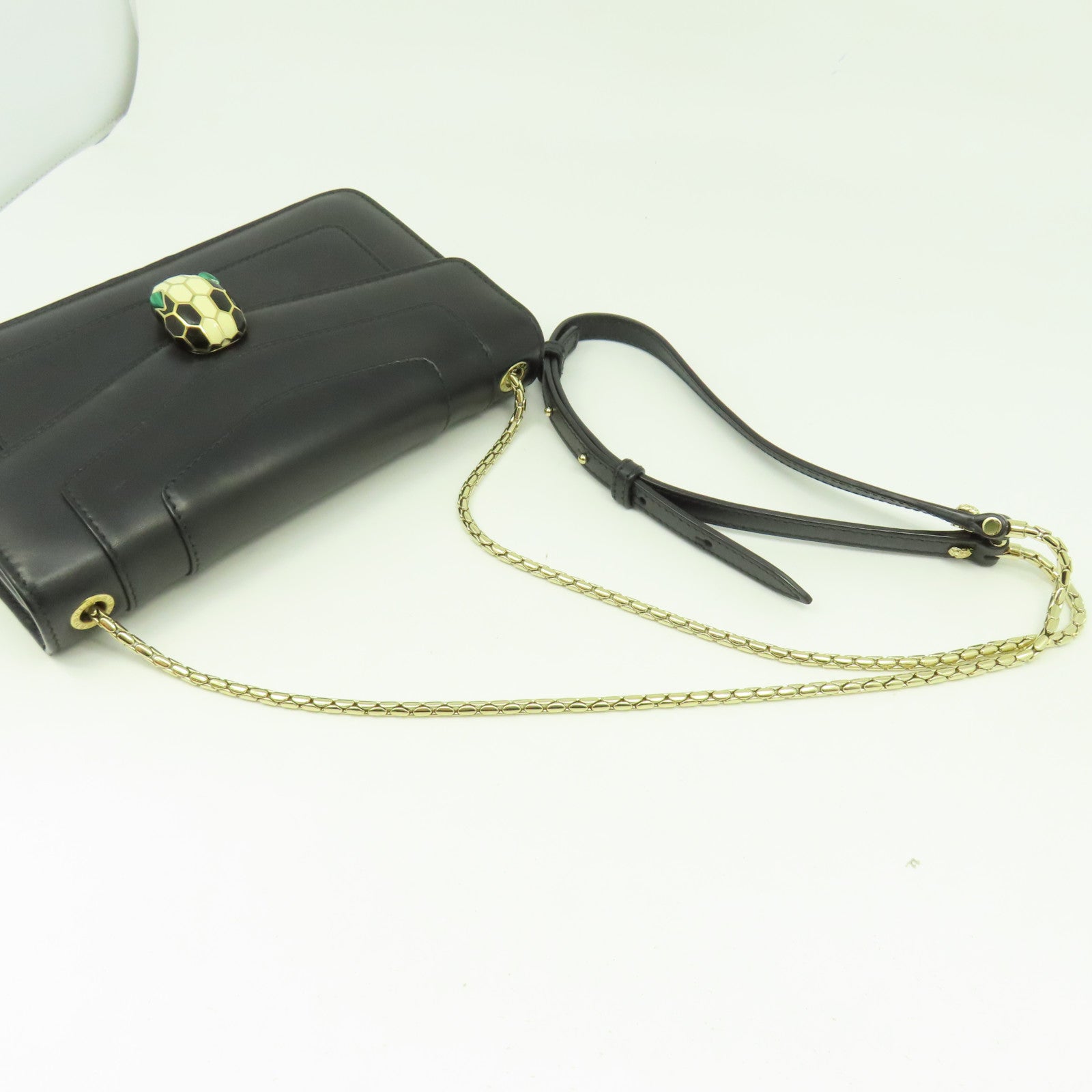 BVLGARI 牛皮皮革Chain Bag金扣鏈帶肩背袋黑色