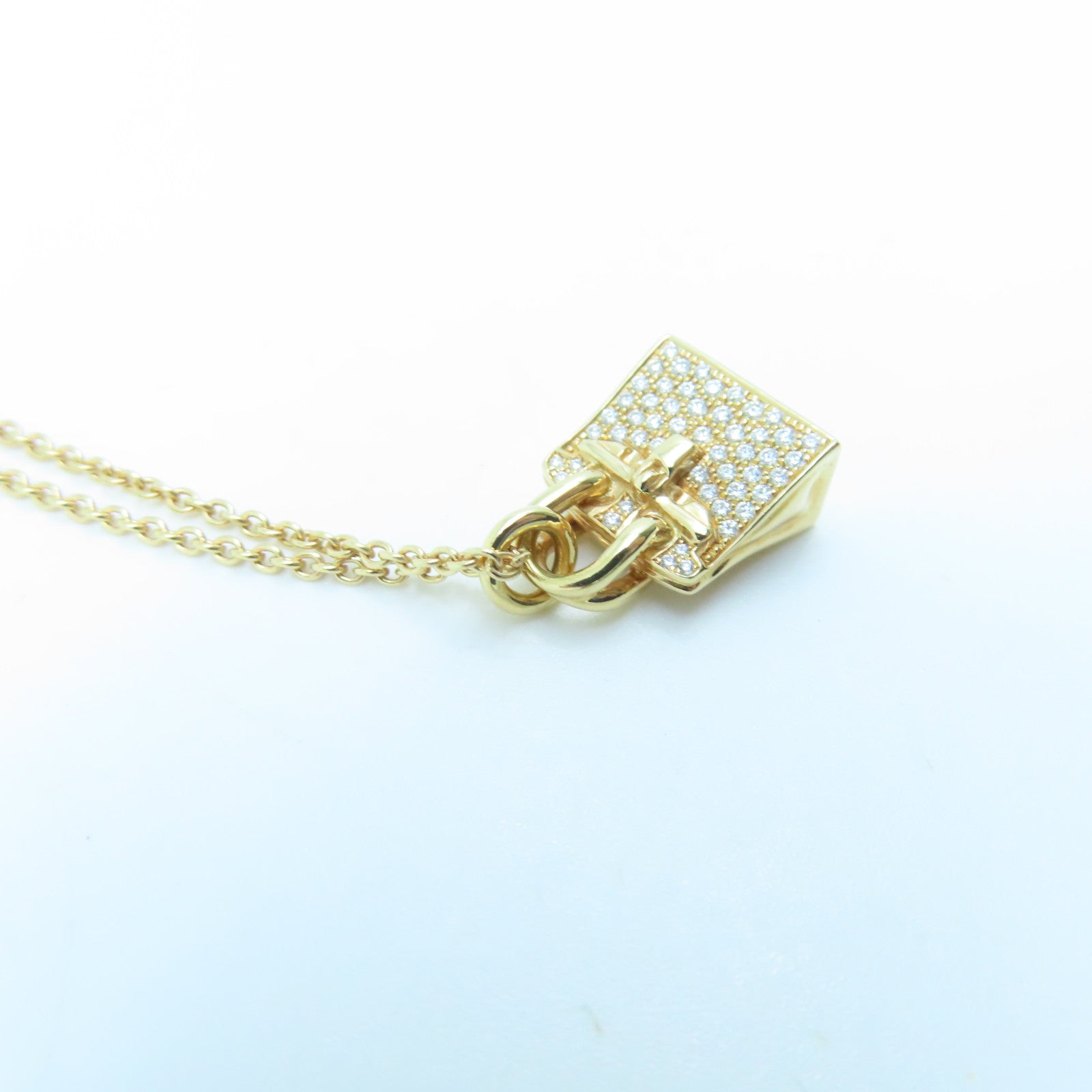 HERMES 18K Rose Gold Birkin Amulette Pendant 0.22ct Diamond Necklace