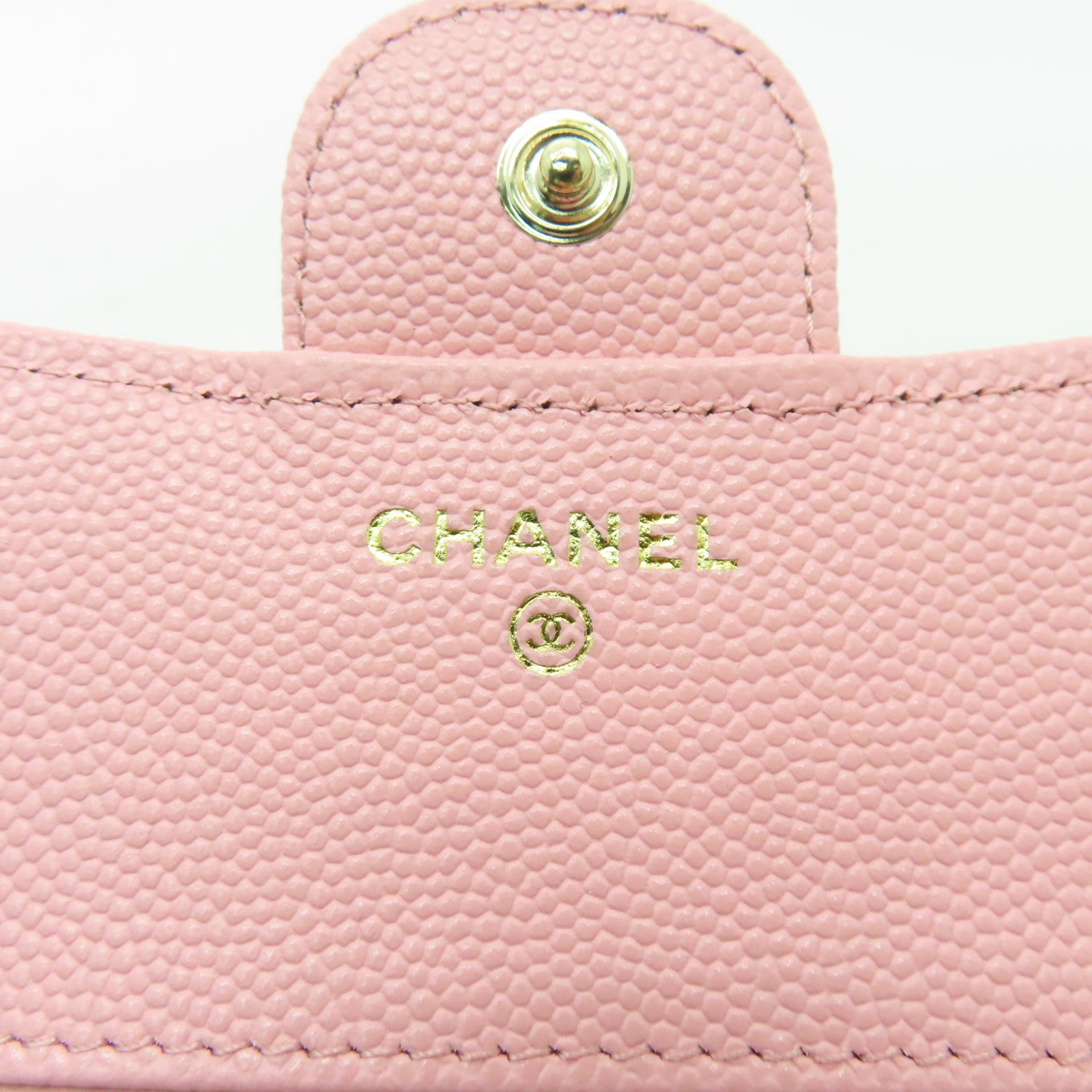 CHANEL Caviar皮革Wallet金扣錢包粉紅色