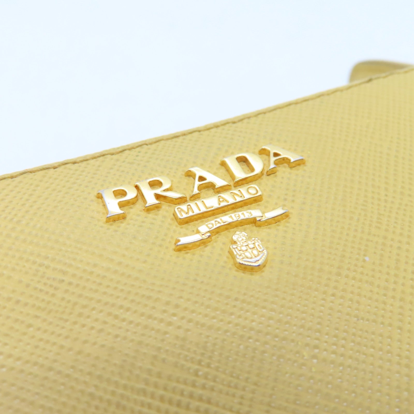 PRADA Calfskin Leather Wallet Gold Buckle Wallet Yellow
