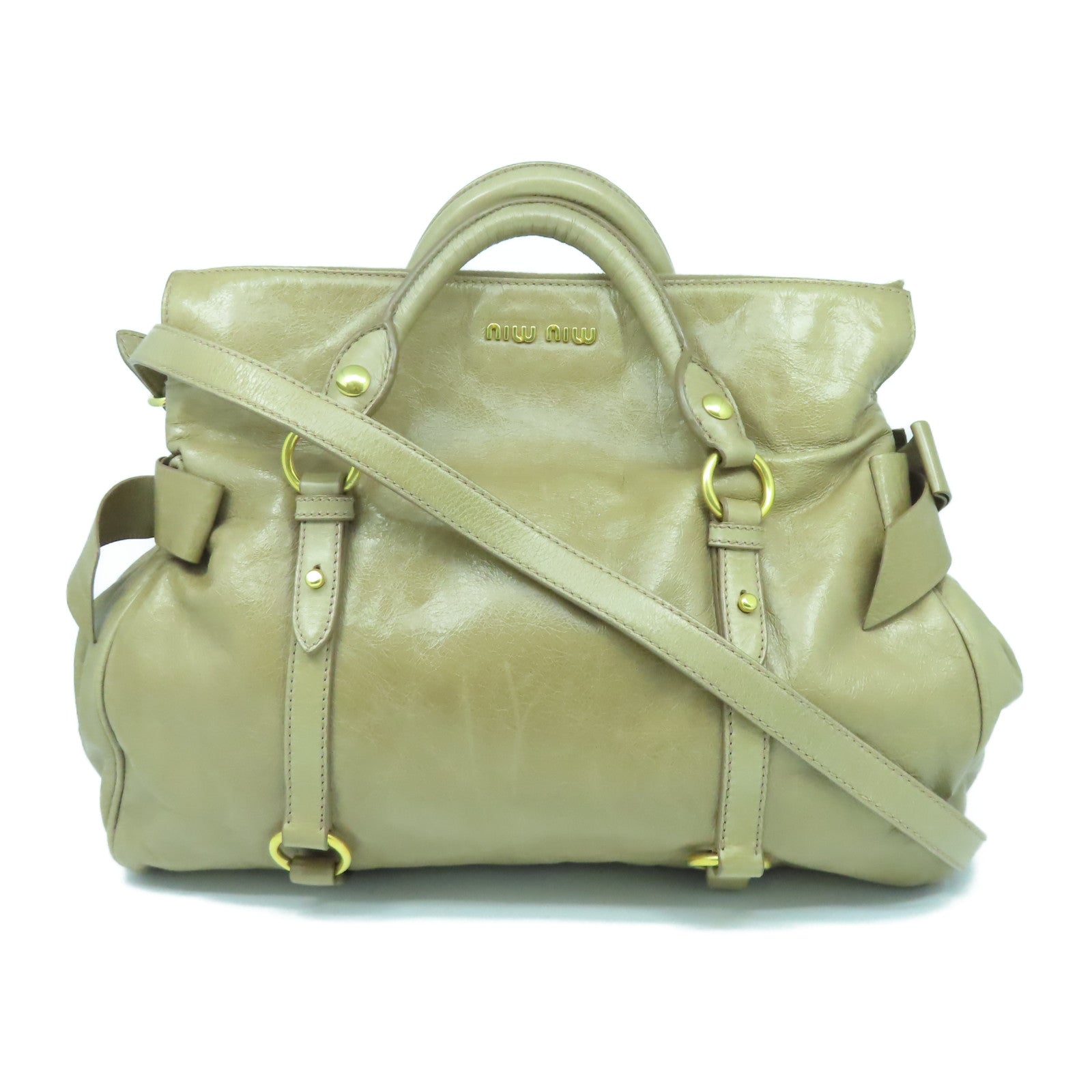Miu Miu 牛皮皮革2 Way Shoulder金扣手挽肩背兩用袋啡色