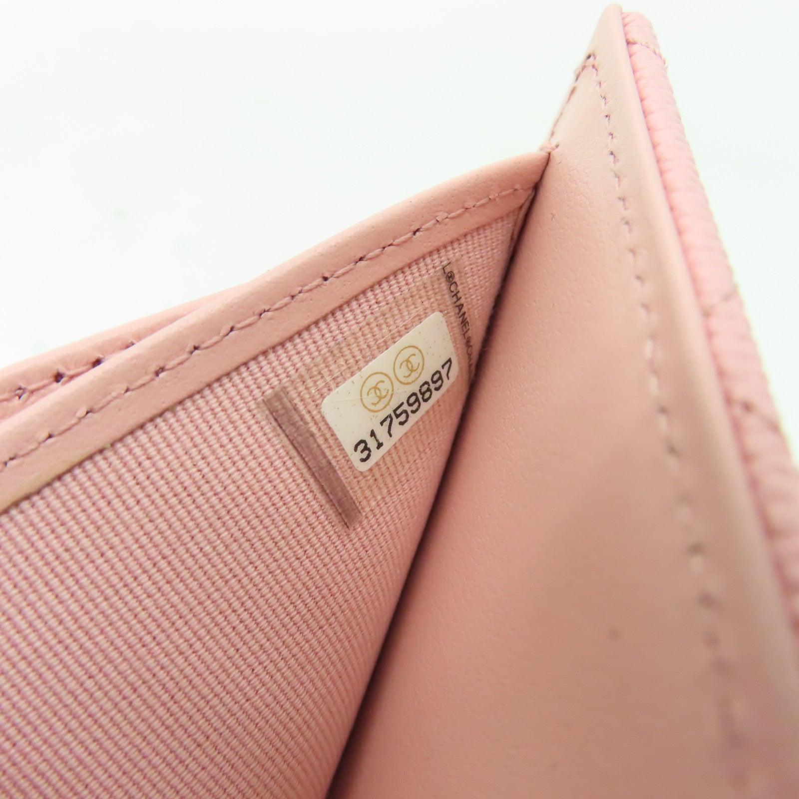 CHANEL Caviar皮革Wallet金扣錢包粉紅色