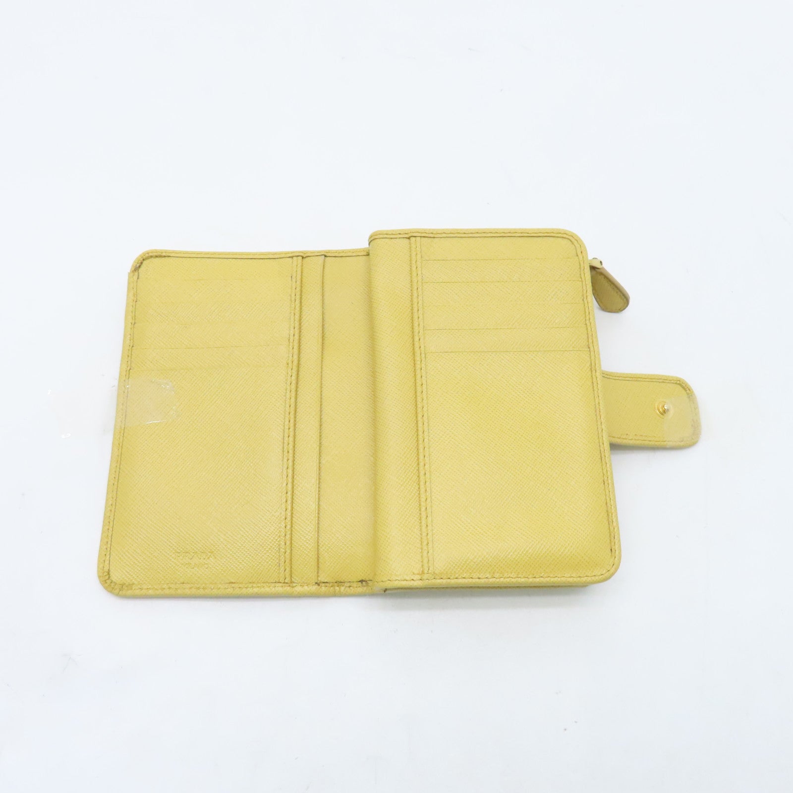 PRADA Calfskin Leather Wallet Gold Buckle Wallet Yellow