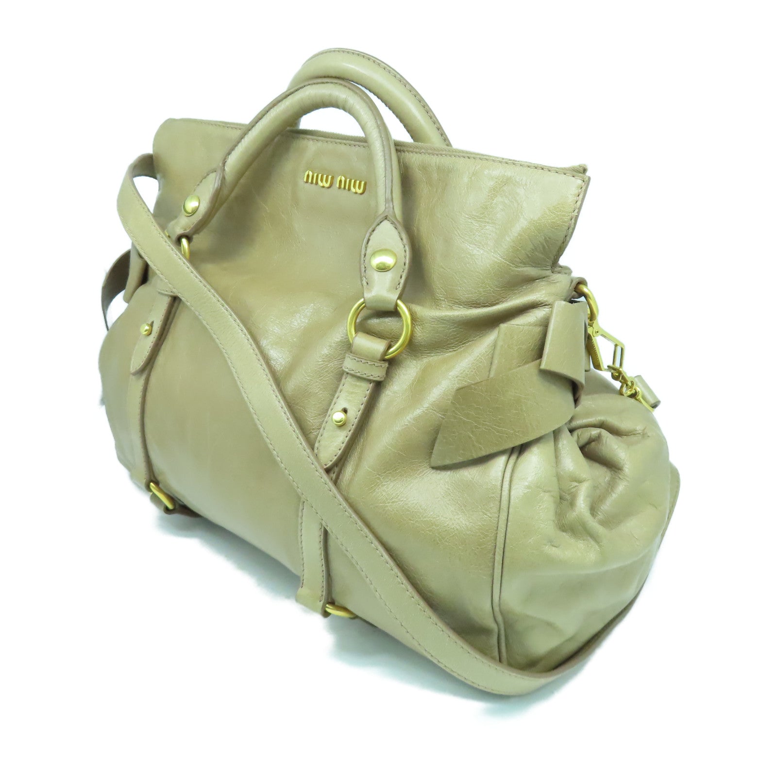 Miu Miu 牛皮皮革2 Way Shoulder金扣手挽肩背兩用袋啡色
