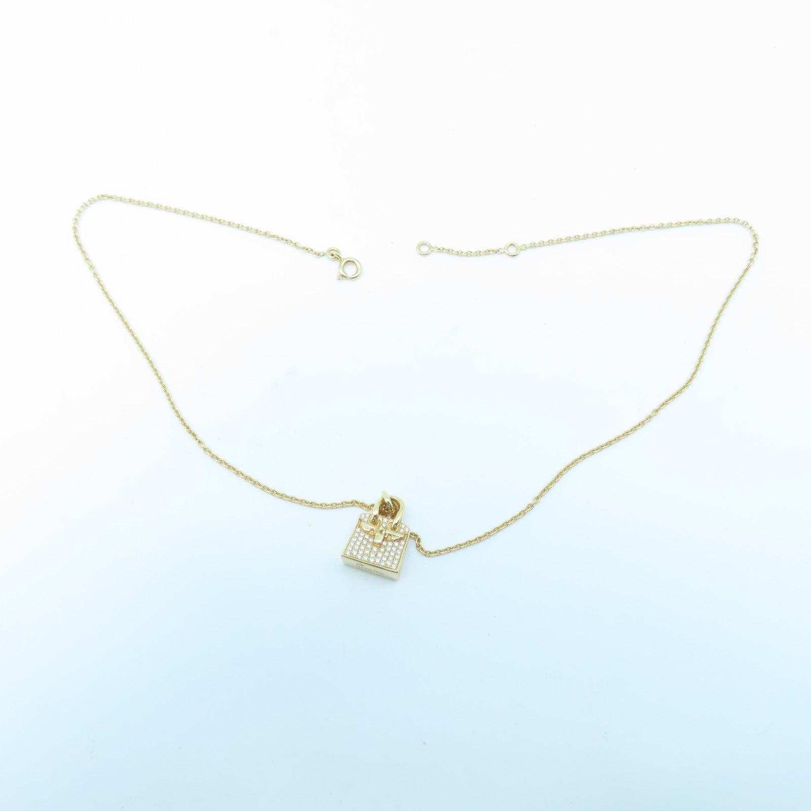 HERMES 18K Rose Gold Birkin Amulette Pendant 0.22ct Diamond Necklace