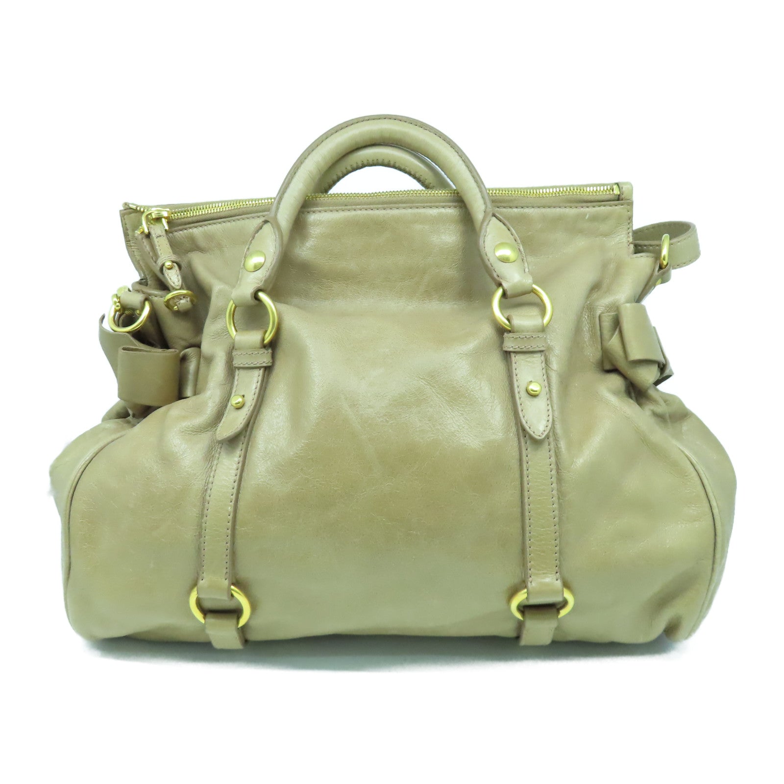 Miu Miu 牛皮皮革2 Way Shoulder金扣手挽肩背兩用袋啡色