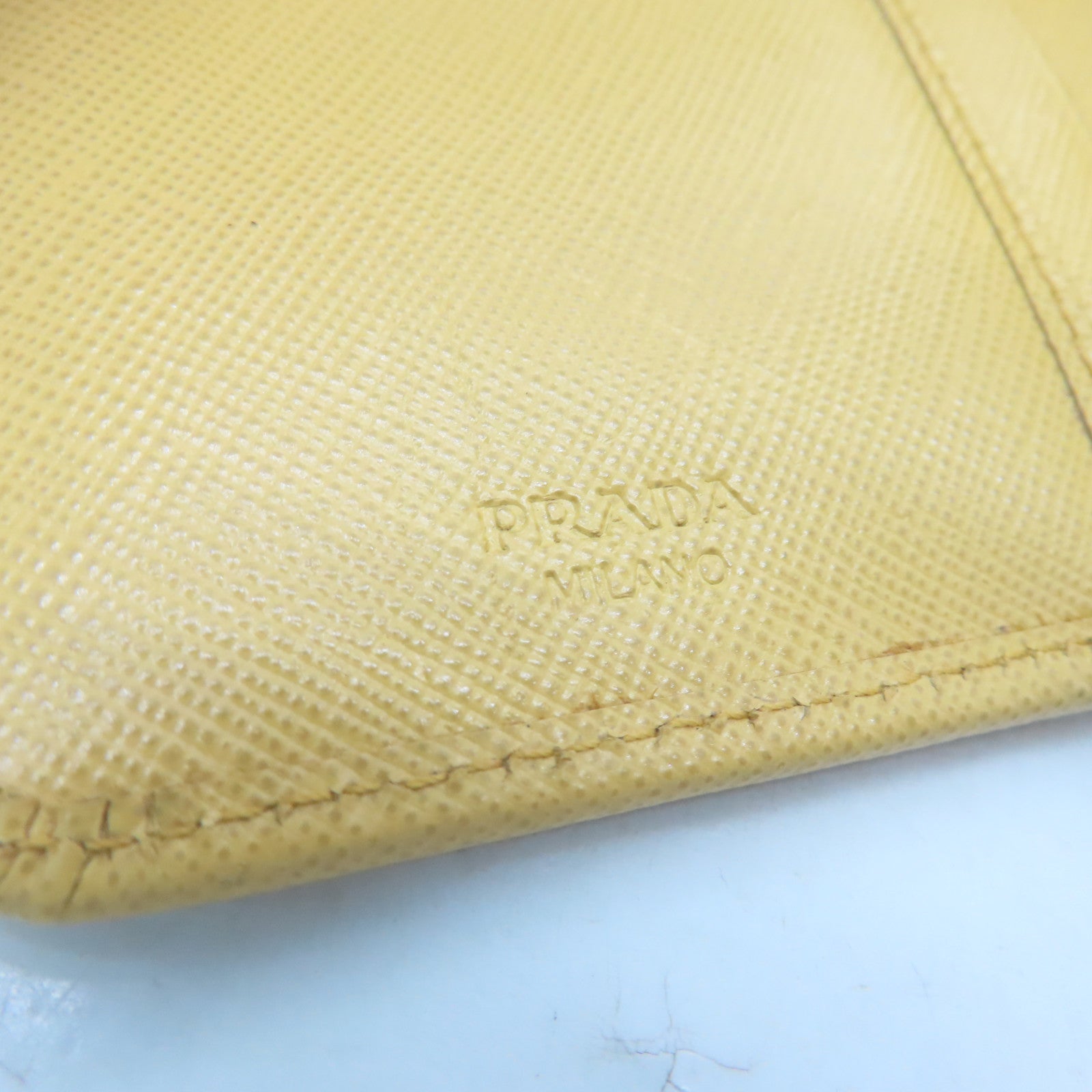 PRADA Calfskin Leather Wallet Gold Buckle Wallet Yellow