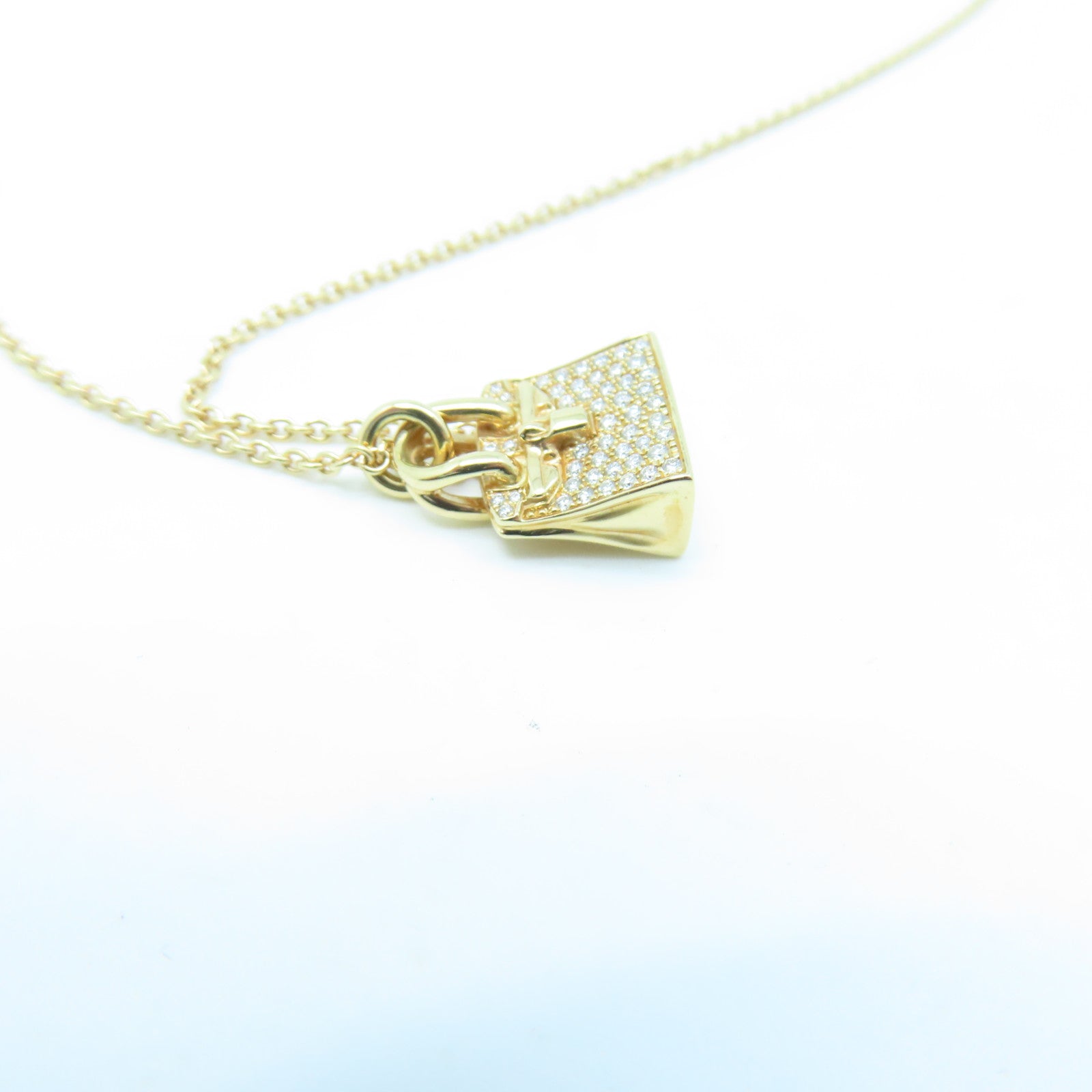 HERMES 18K Rose Gold Birkin Amulette Pendant 0.22ct Diamond Necklace