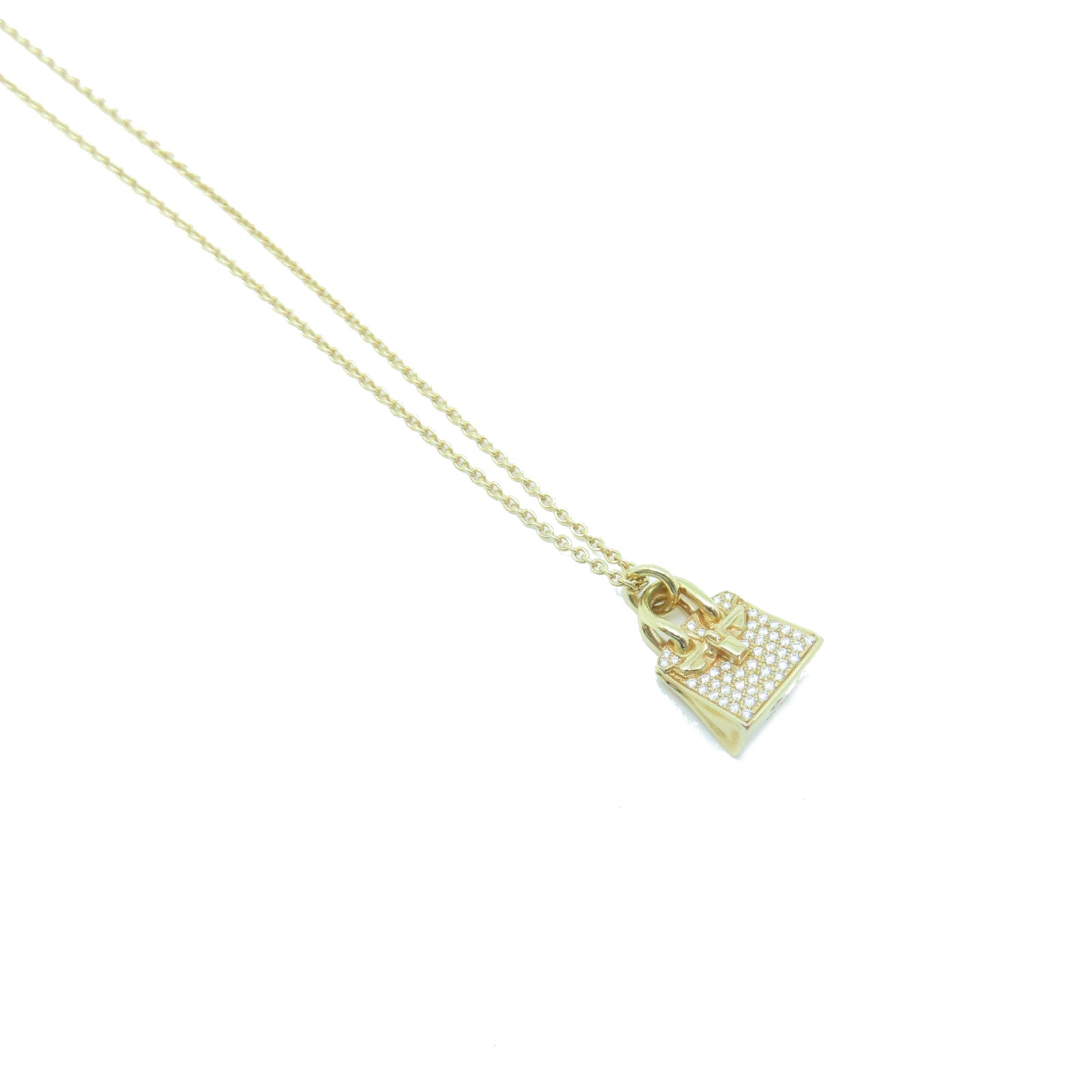 HERMES 18K Rose Gold Birkin Amulette Pendant 0.22ct Diamond Necklace