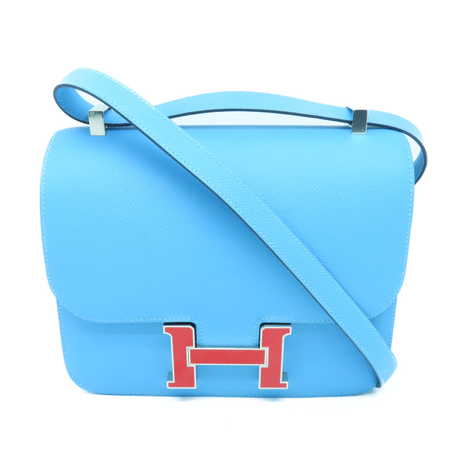 HERMES 【激減優惠】Epsom皮革Constance 24銀扣肩背袋Bleu du nord藍色