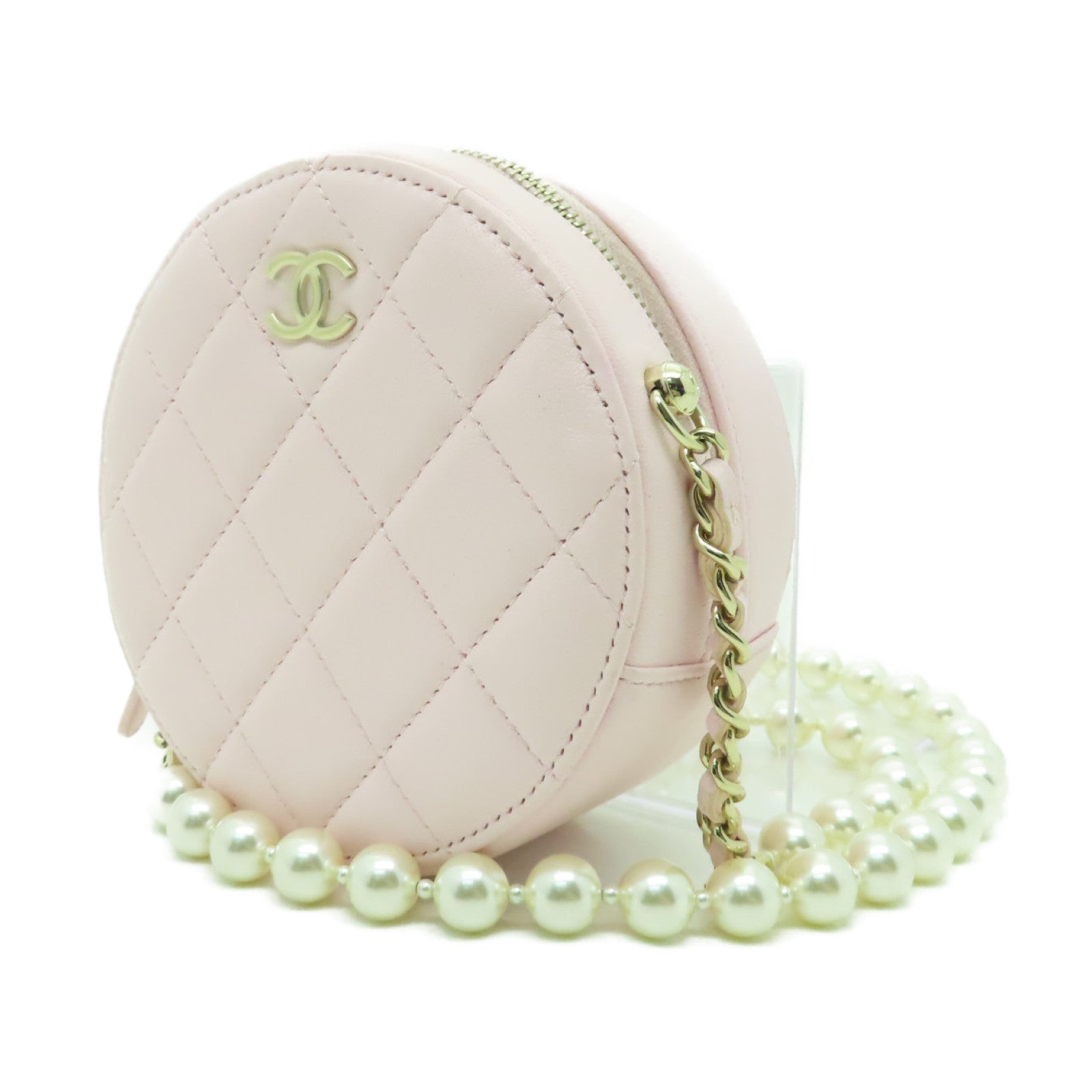 CHANEL 菱格羊皮皮革Chain Shoulder Bag金扣鏈帶肩背袋粉紅色