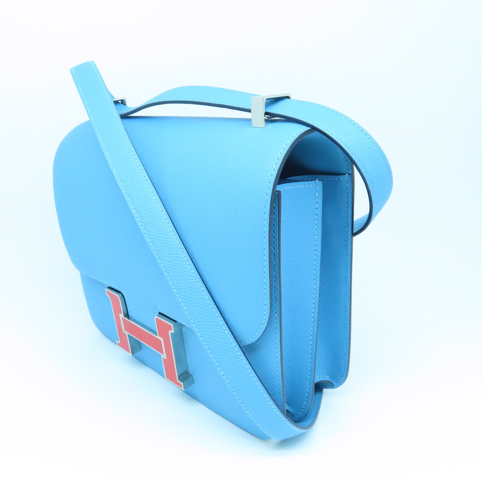 HERMES 【激減優惠】Epsom皮革Constance 24銀扣肩背袋Bleu du nord藍色