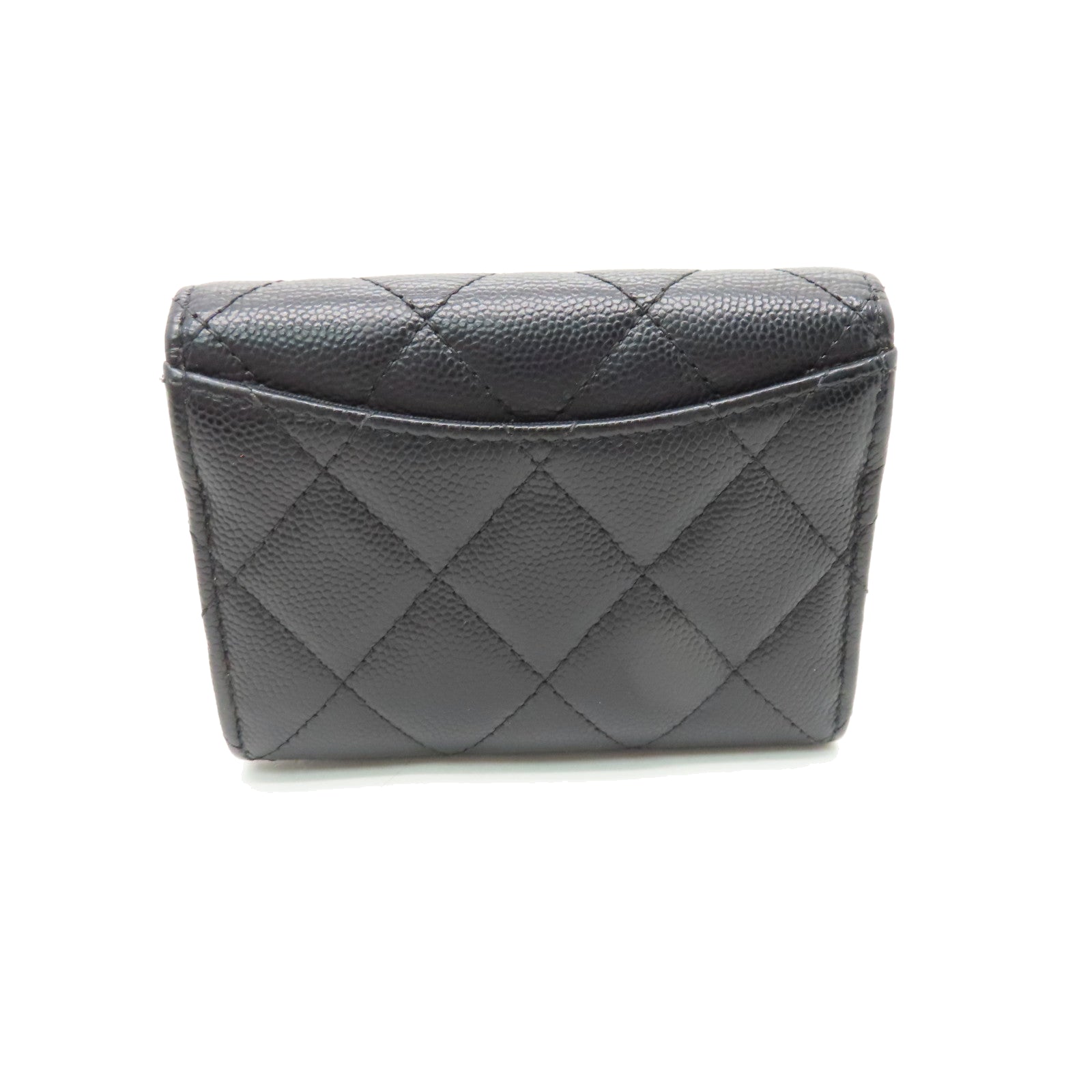CHANEL rhombic cowhide leather Card Case gold buckle card bag black