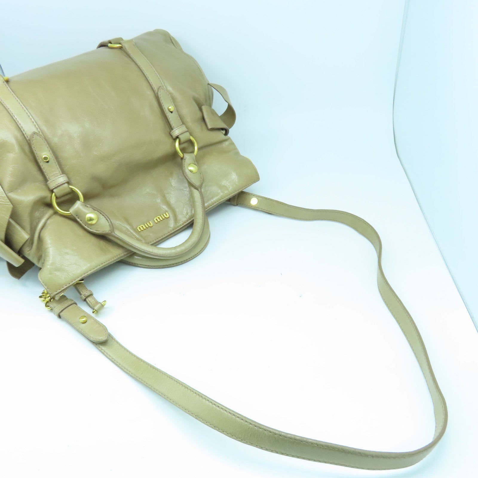 Miu Miu 牛皮皮革2 Way Shoulder金扣手挽肩背兩用袋啡色