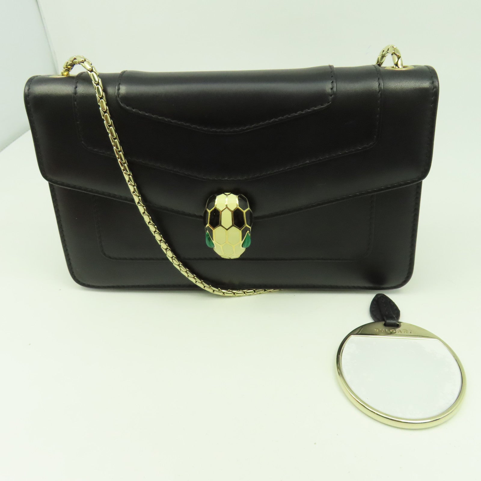 BVLGARI 牛皮皮革Chain Bag金扣鏈帶肩背袋黑色