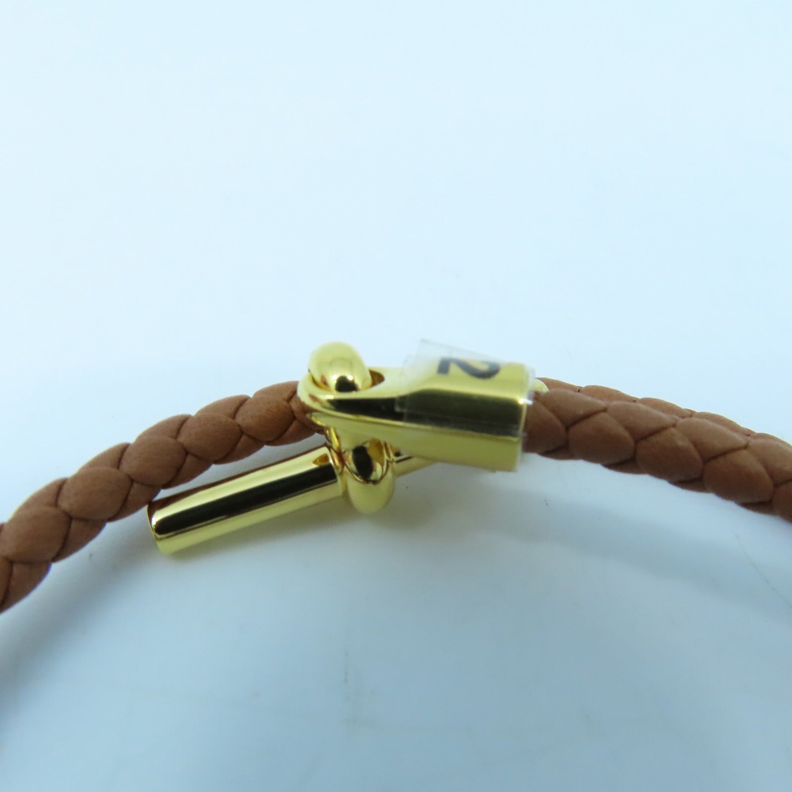 HERMES 牛皮皮革Double Tour金扣手链金色