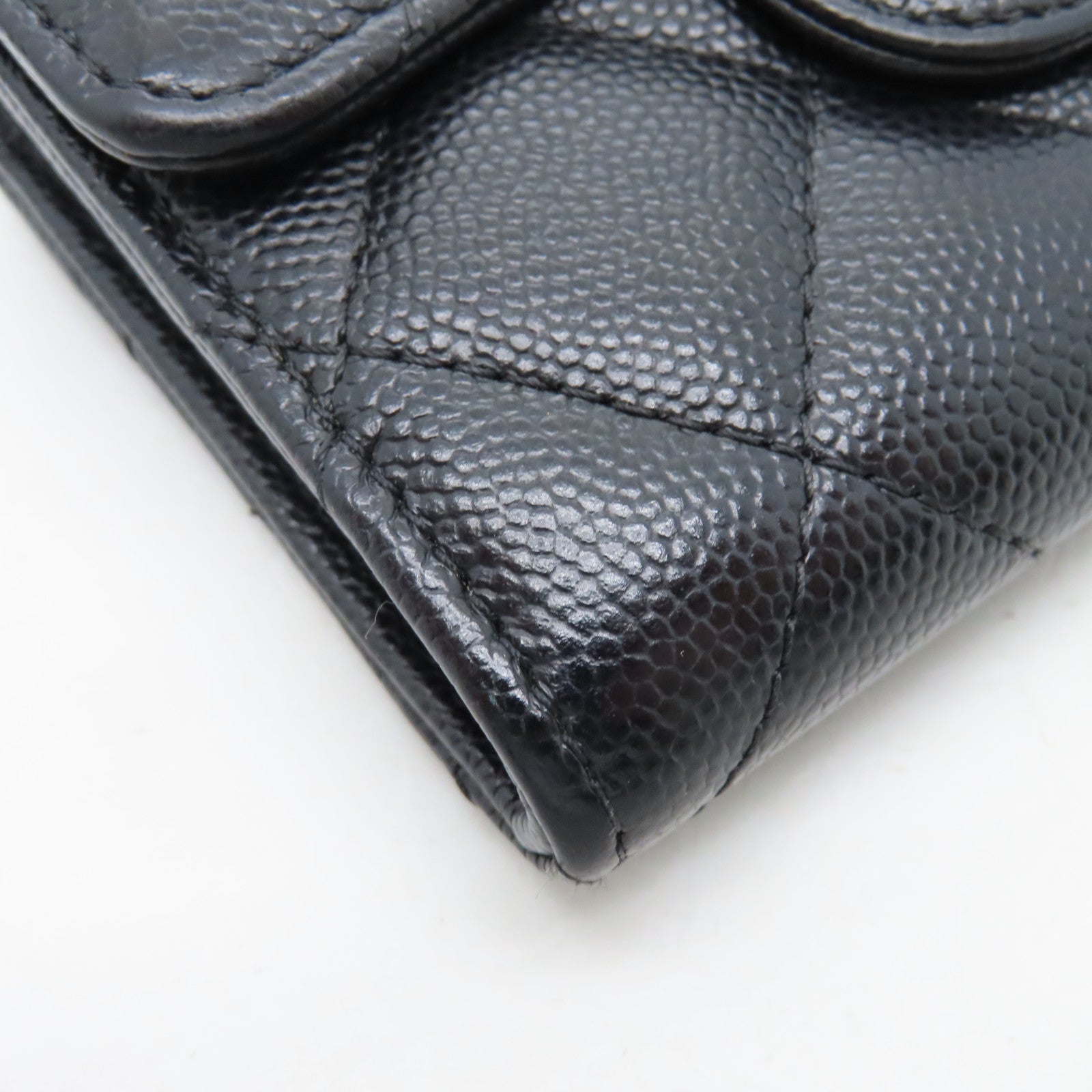 CHANEL rhombic cowhide leather Card Case gold buckle card bag black