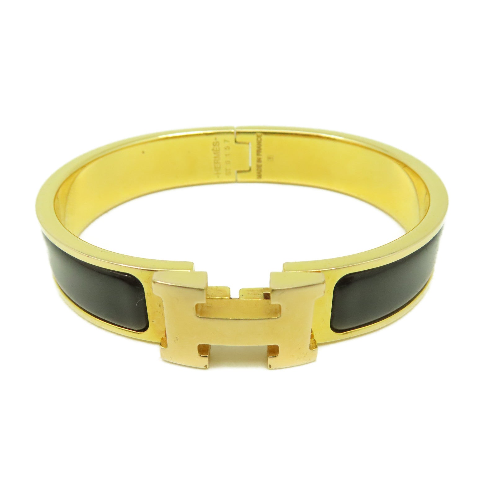 HERMES 金屬Clic H Bracelet金扣手鏈黑色/金色