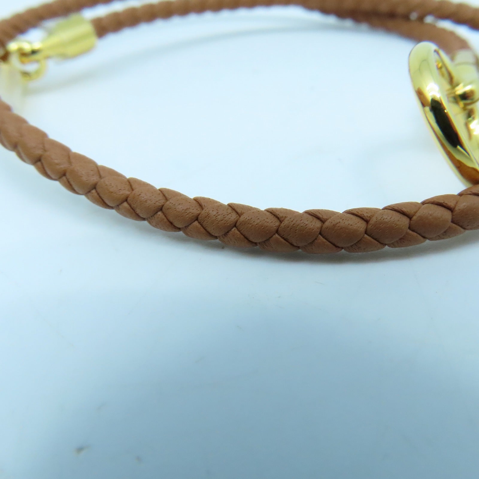HERMES 牛皮皮革Double Tour金扣手链金色