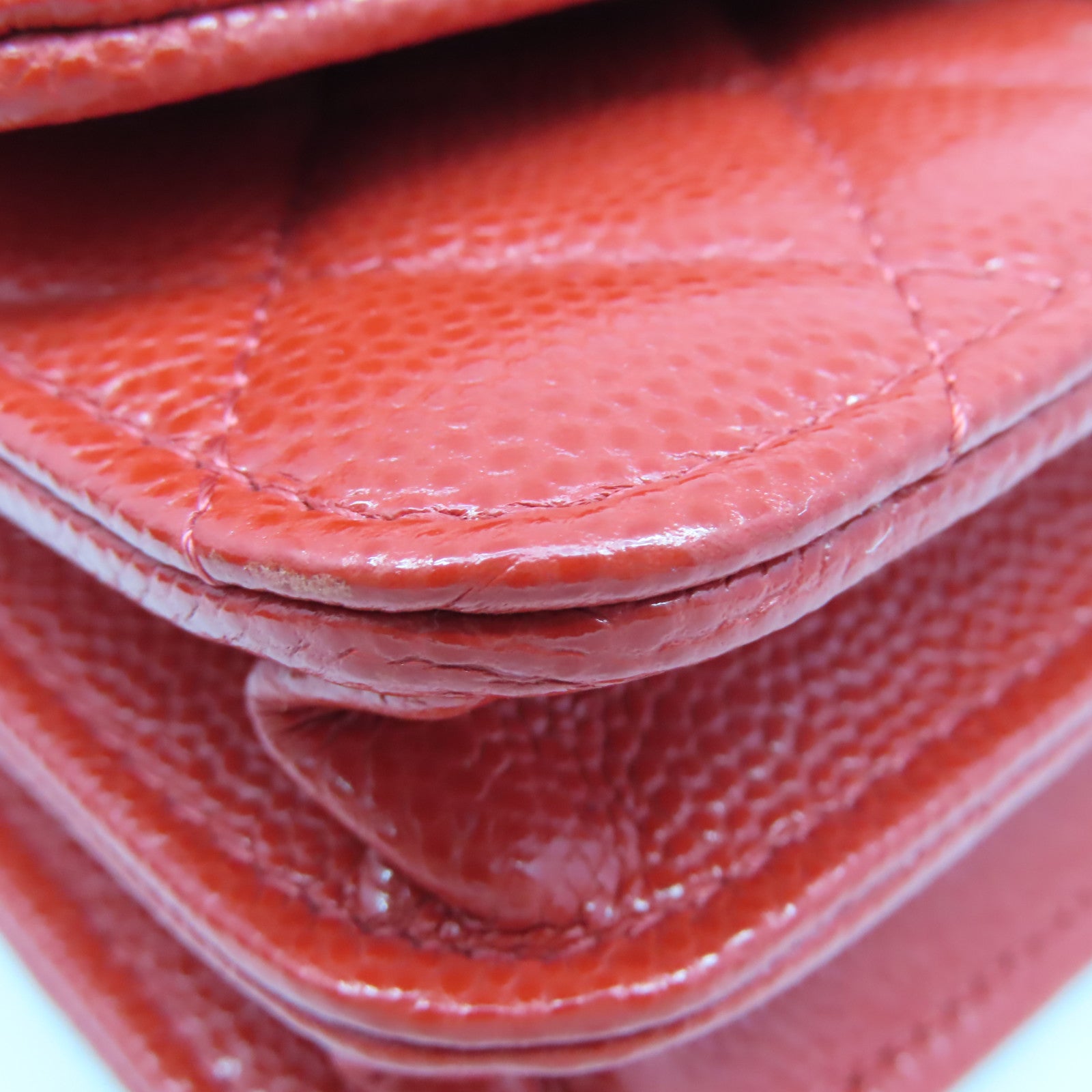 CHANEL 菱格Caviar皮革Wallet On Chain銀扣鏈帶肩背袋橙紅色