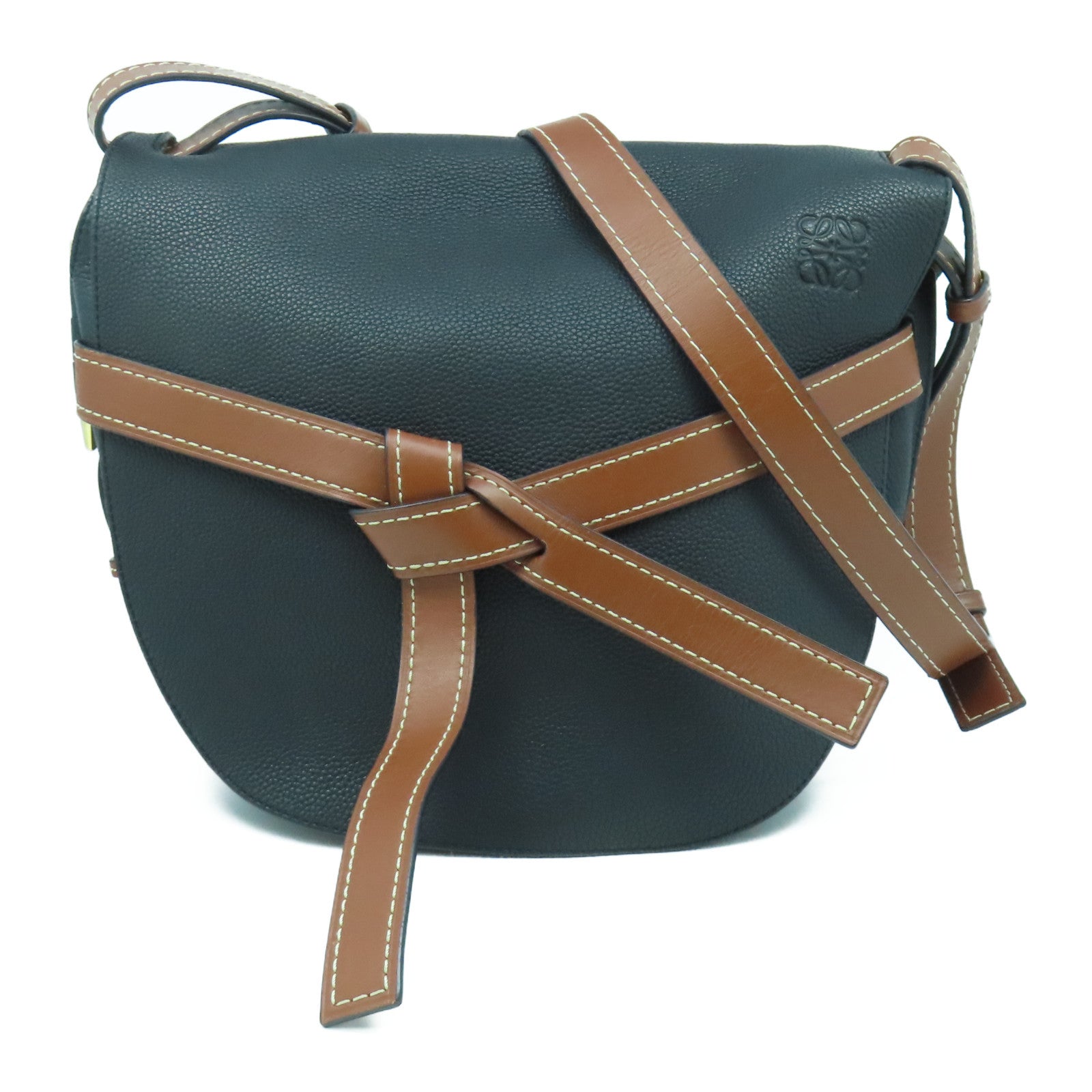 LOEWE 牛皮皮革Gate Large金扣肩背袋黑色