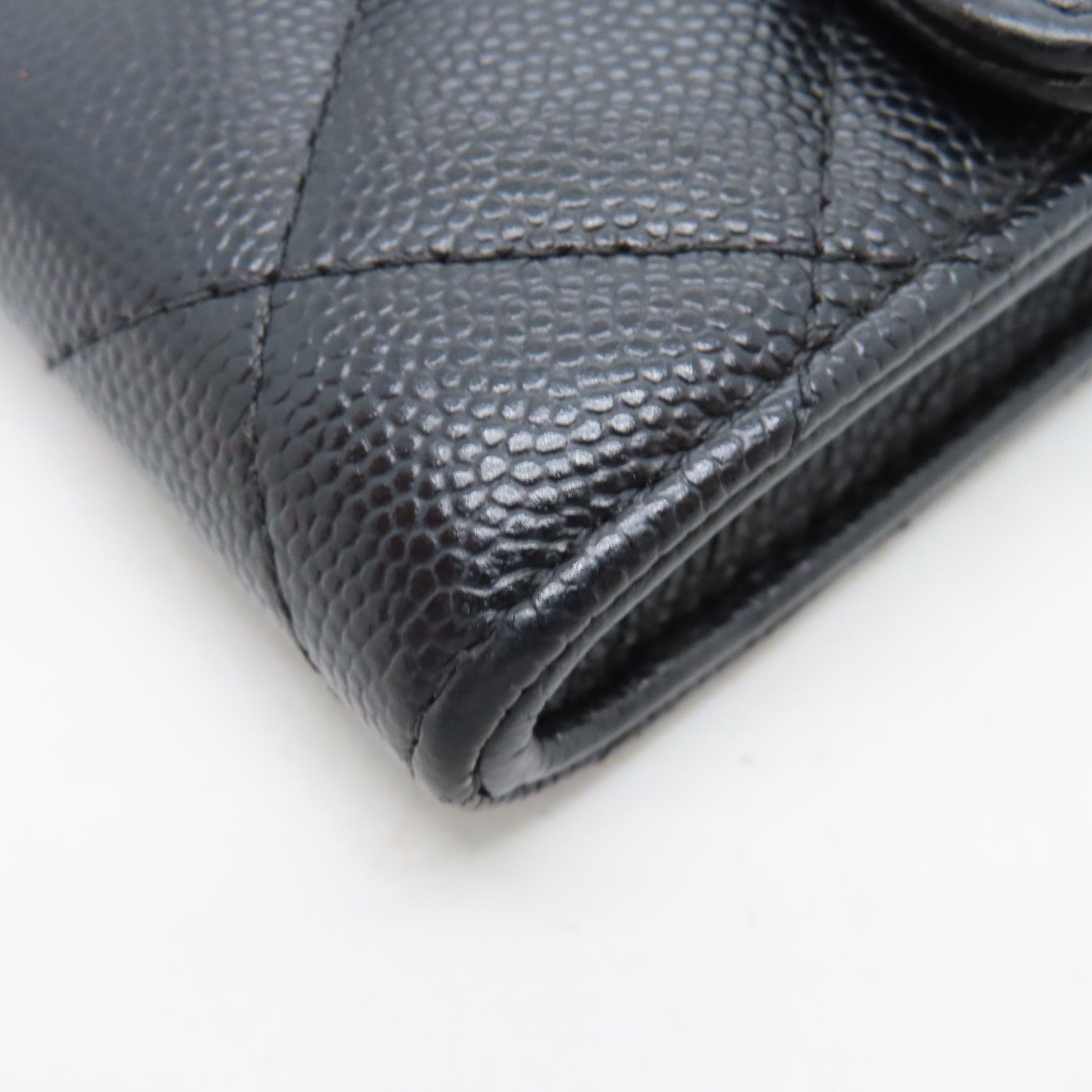 CHANEL rhombic cowhide leather Card Case gold buckle card bag black