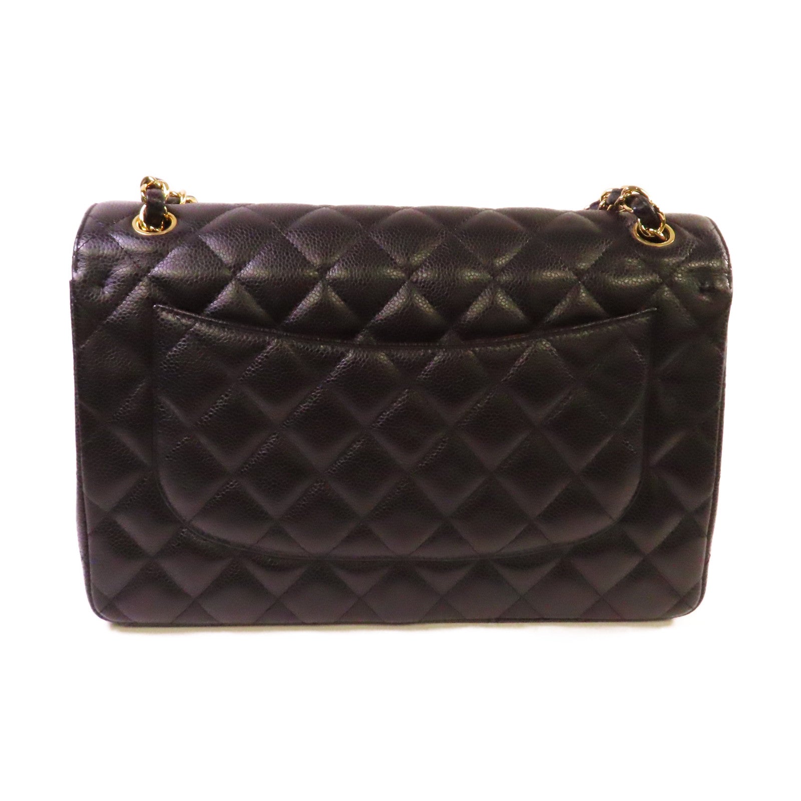 CHANEL 菱格Caviar皮革Jumbo 30 Chain Shoulder Bag金扣鏈帶肩背袋黑色