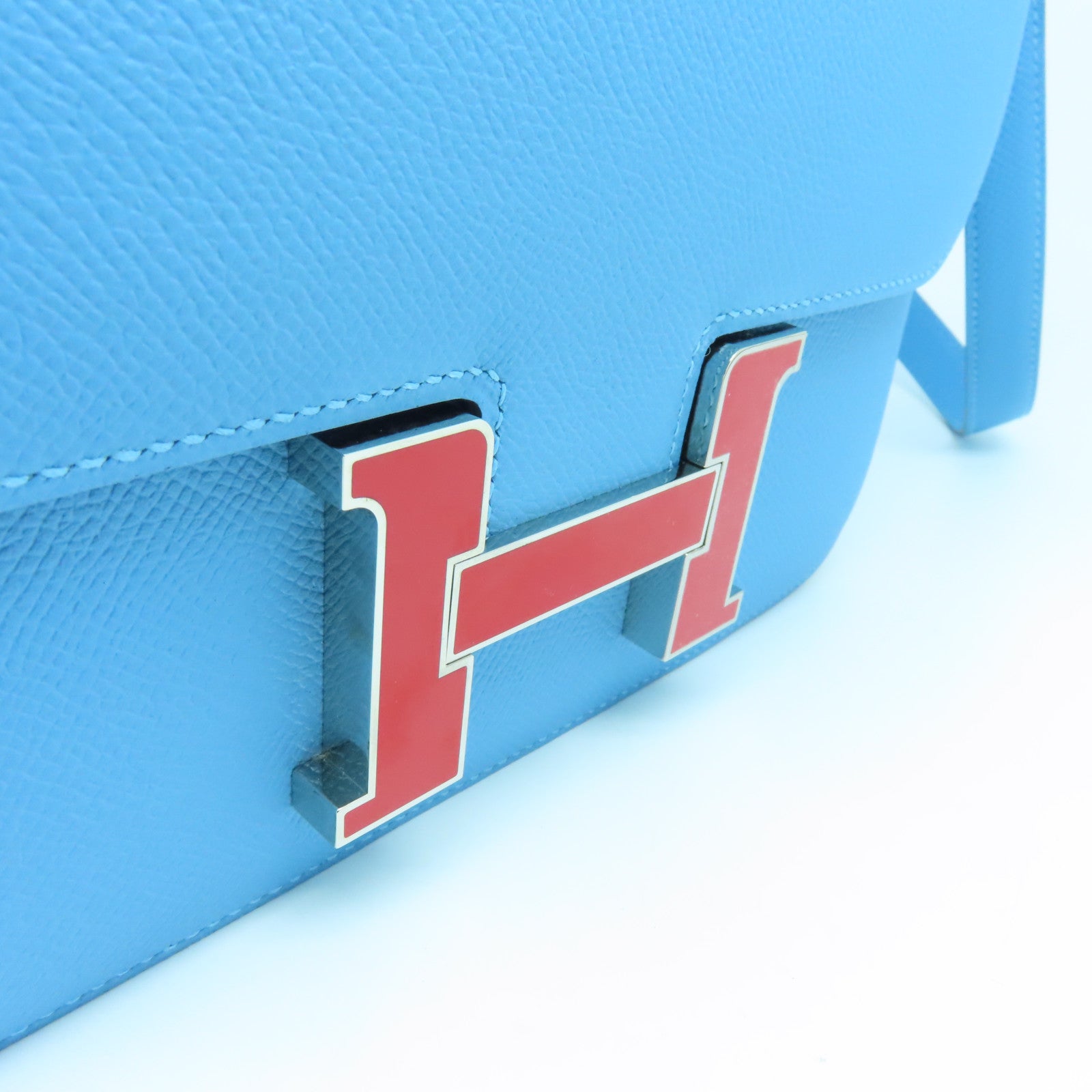 HERMES 【激減優惠】Epsom皮革Constance 24銀扣肩背袋Bleu du nord藍色