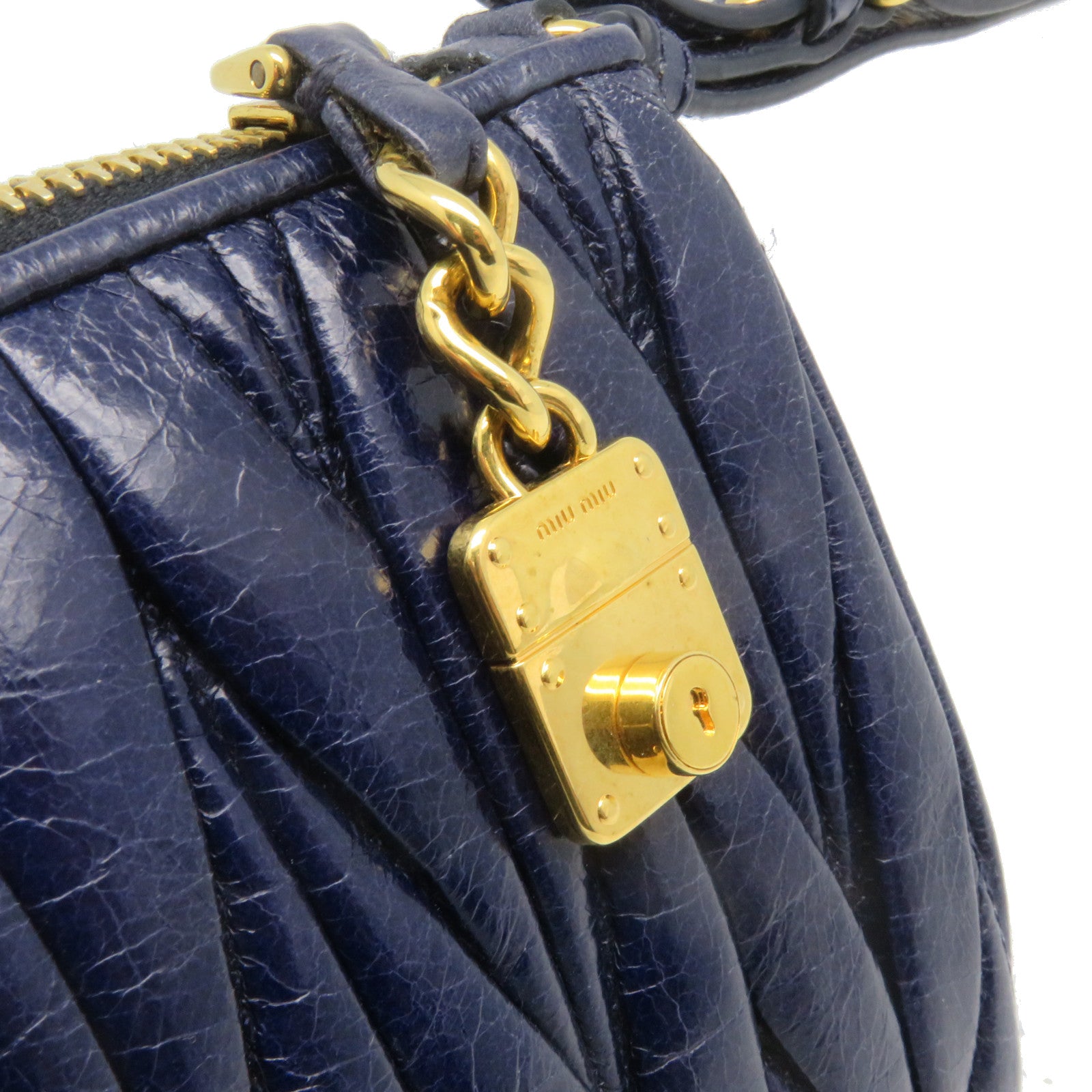 Miu Miu 牛皮皮革Clutch金扣手拿包宝蓝色