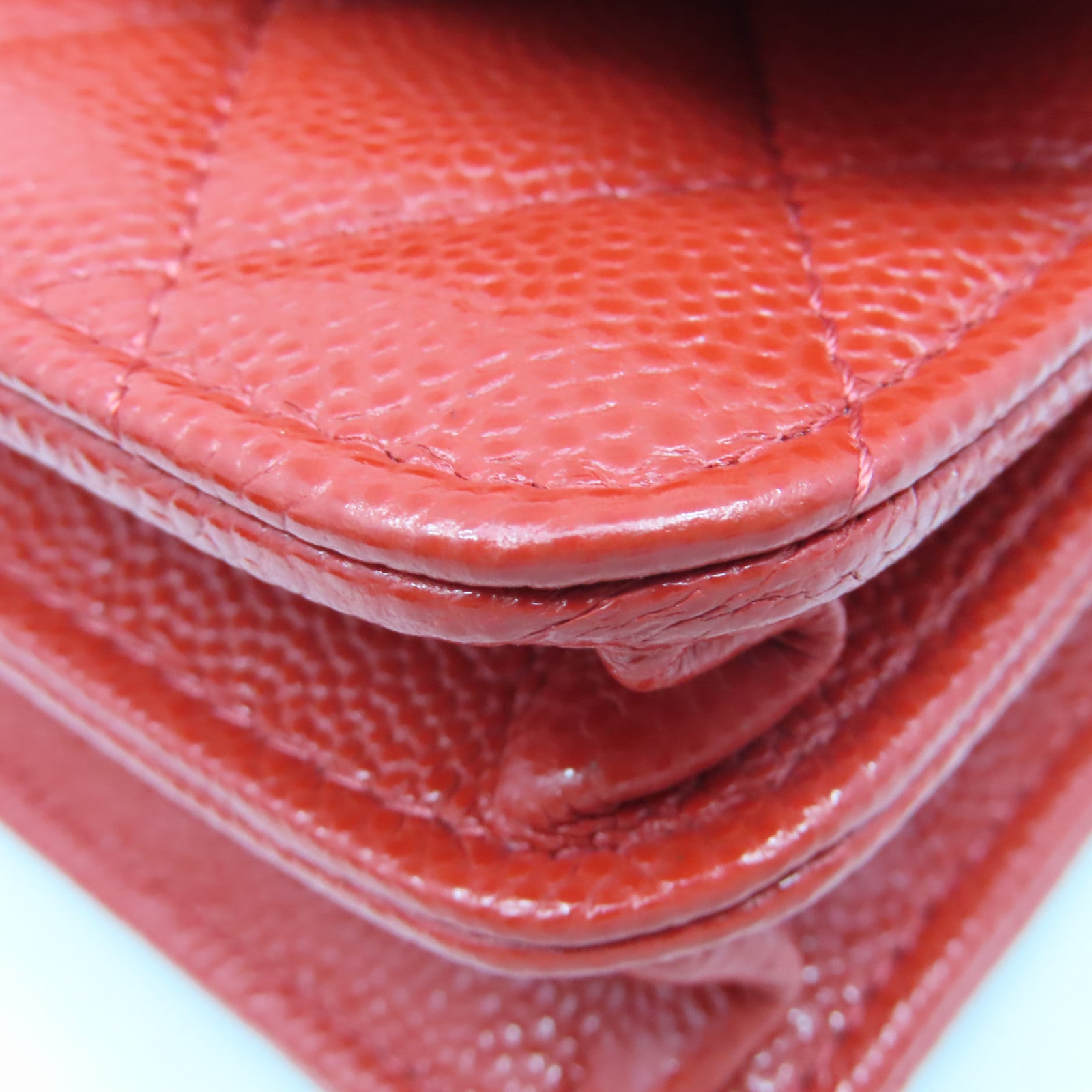 CHANEL 菱格Caviar皮革Wallet On Chain銀扣鏈帶肩背袋橙紅色