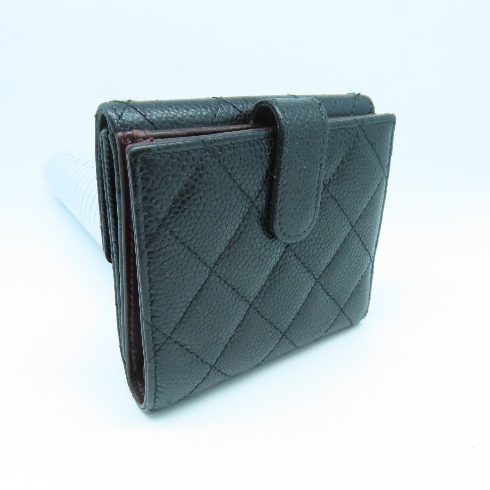 CHANEL 菱格Caviar皮革Wallet金扣錢包黑色