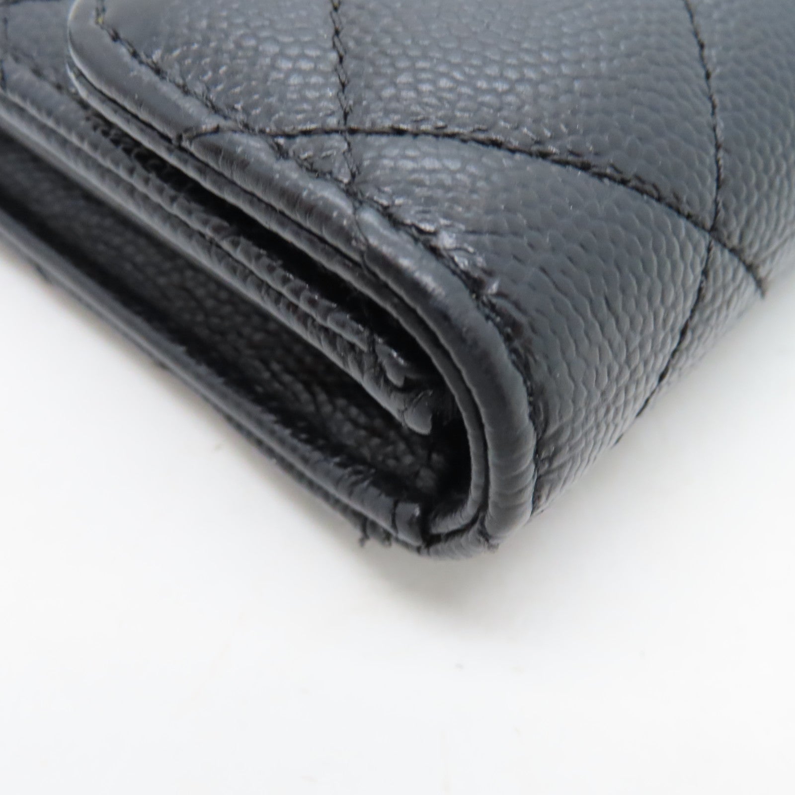 CHANEL rhombic cowhide leather Card Case gold buckle card bag black