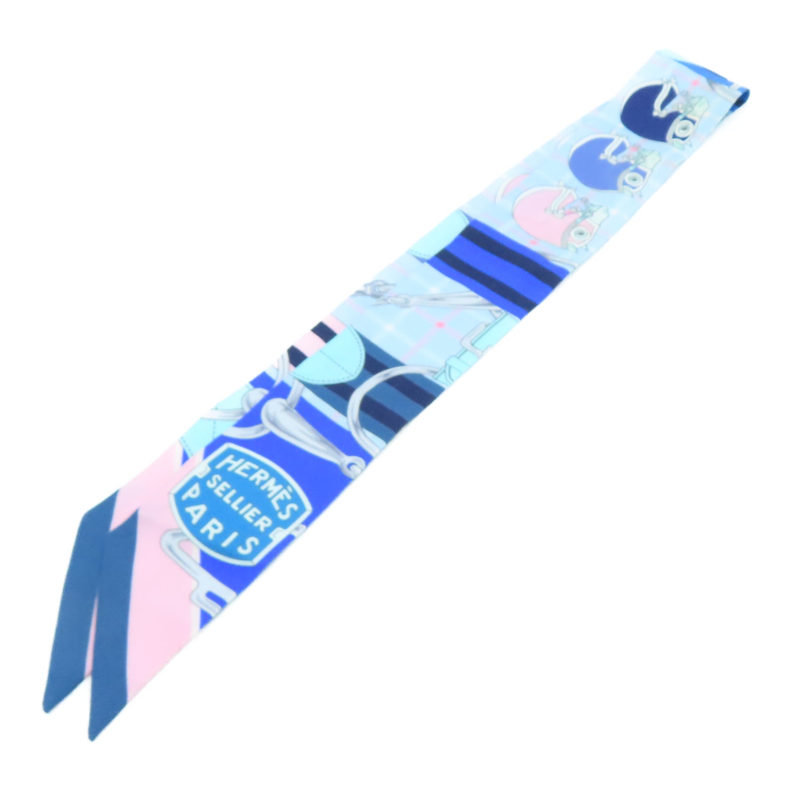 HERMES Silk Twilly Scarf Blue