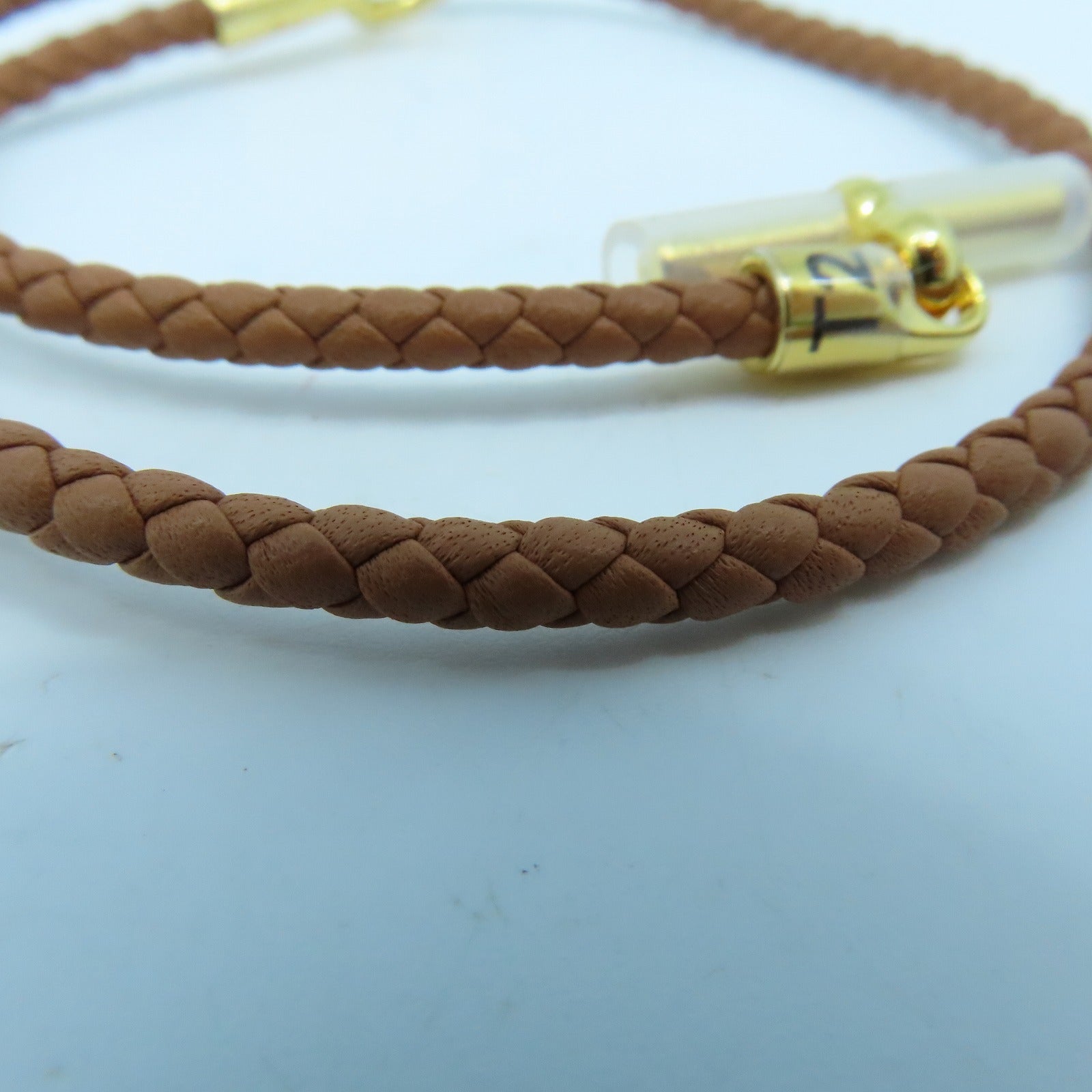HERMES 牛皮皮革Double Tour金扣手链金色
