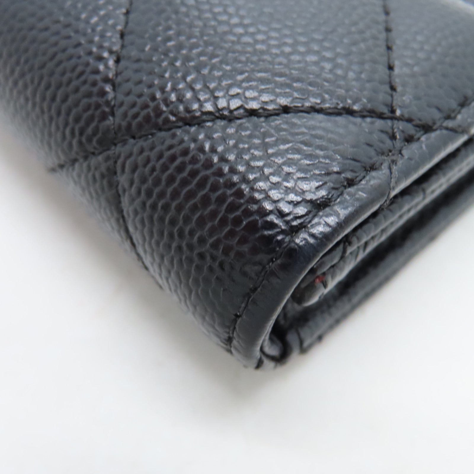 CHANEL rhombic cowhide leather Card Case gold buckle card bag black