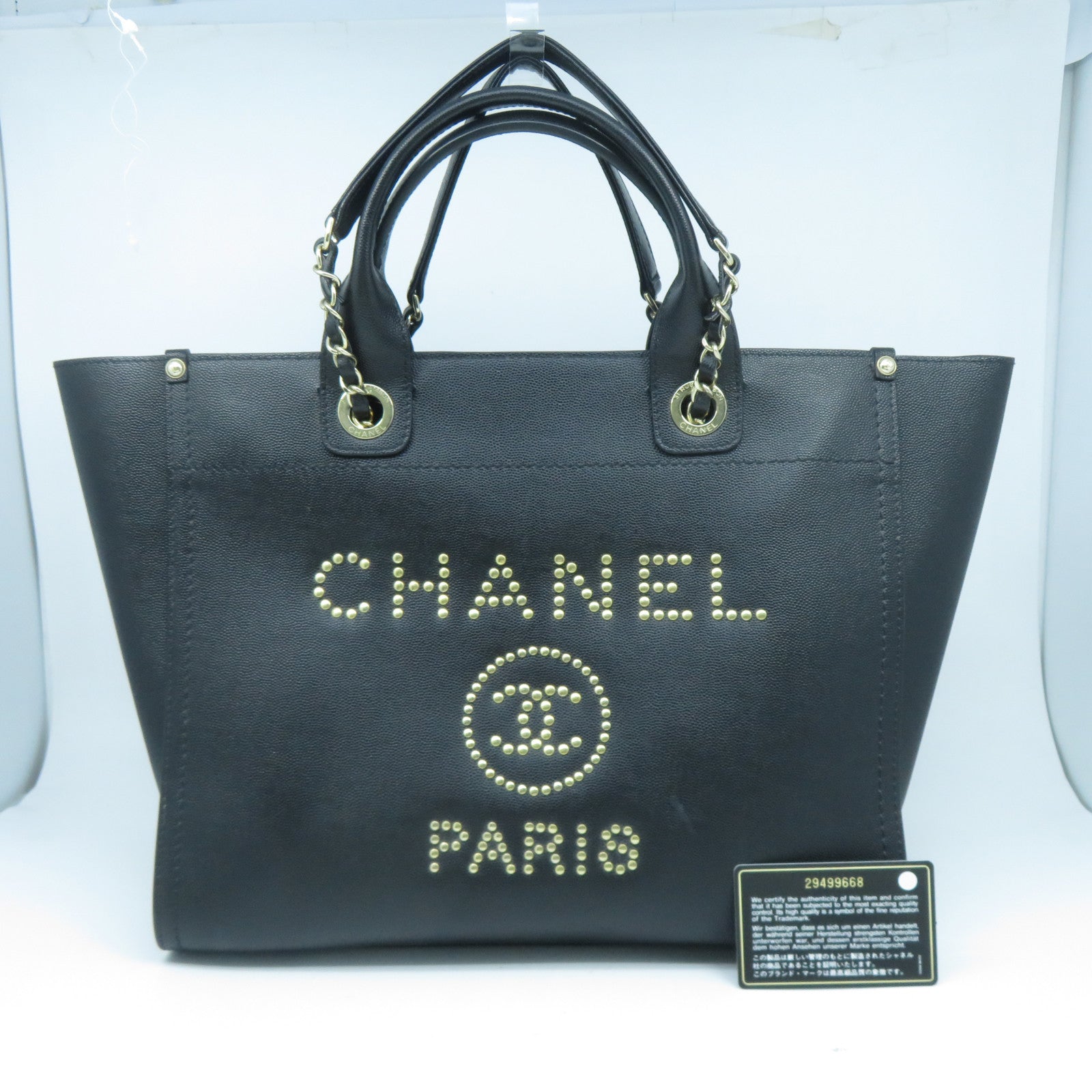 CHANEL 牛皮皮革Deauville 2 Way Shoulder Bag金扣手挽肩背兩用袋黑色