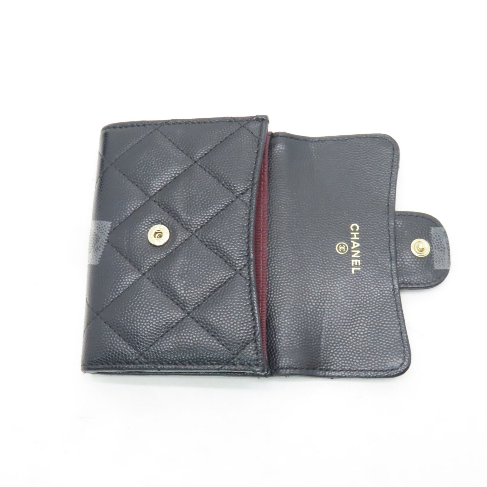 CHANEL rhombic cowhide leather Card Case gold buckle card bag black