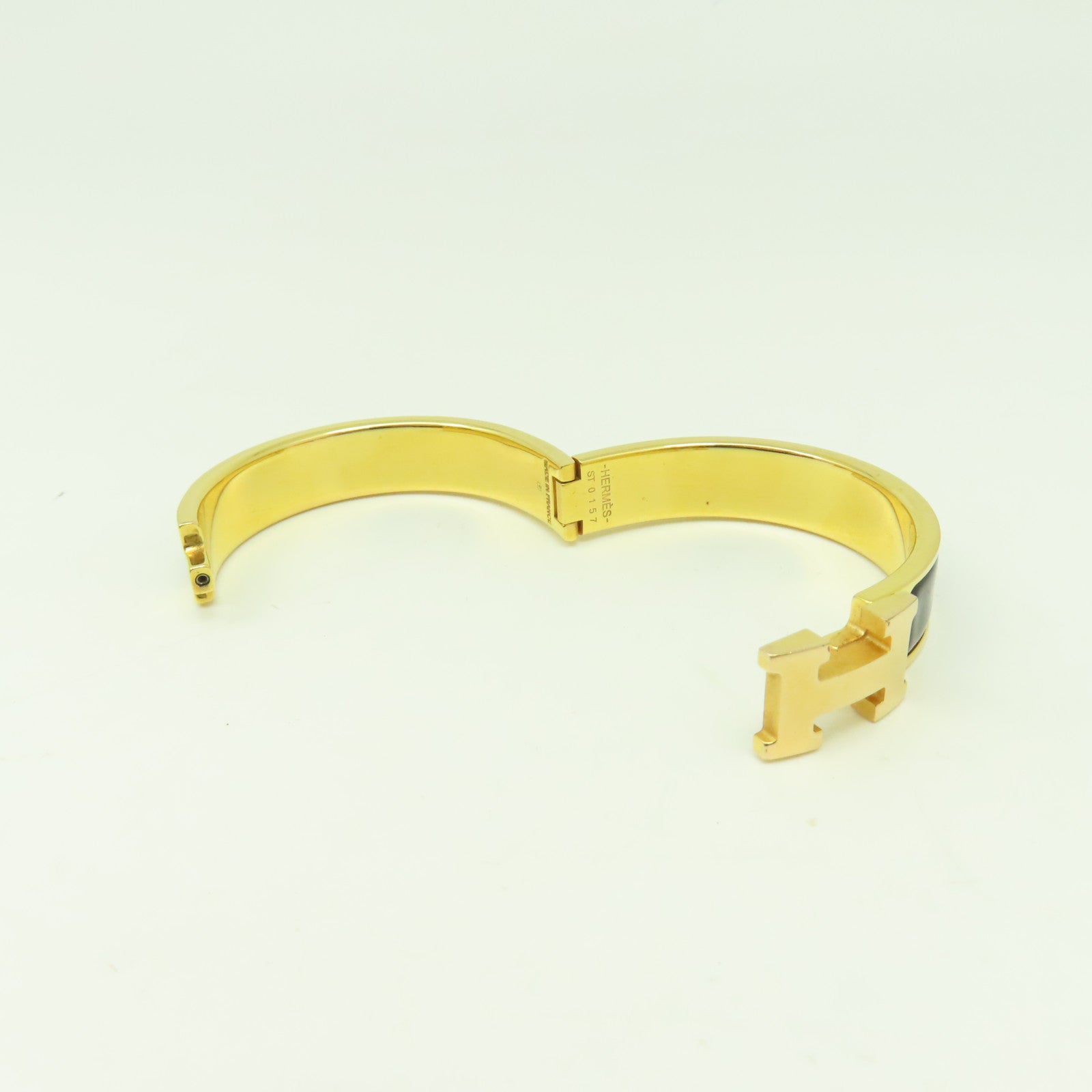 HERMES 金屬Clic H Bracelet金扣手鏈黑色/金色