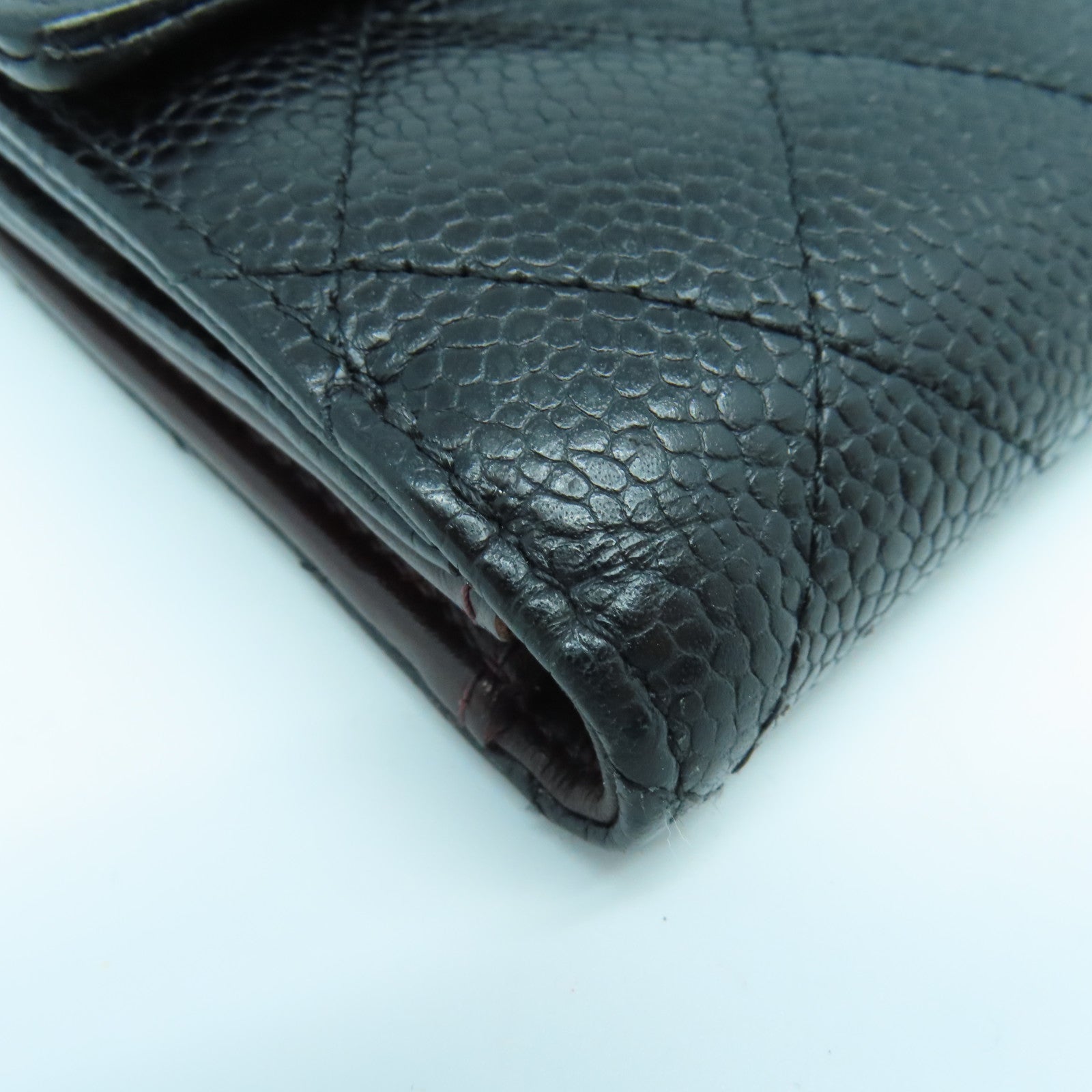 CHANEL 菱格Caviar皮革Wallet金扣錢包黑色