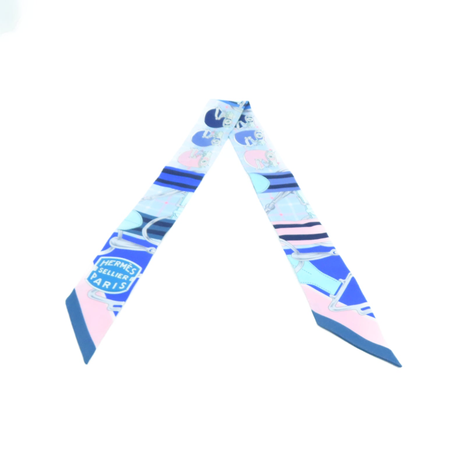 HERMES Silk Twilly Scarf Blue