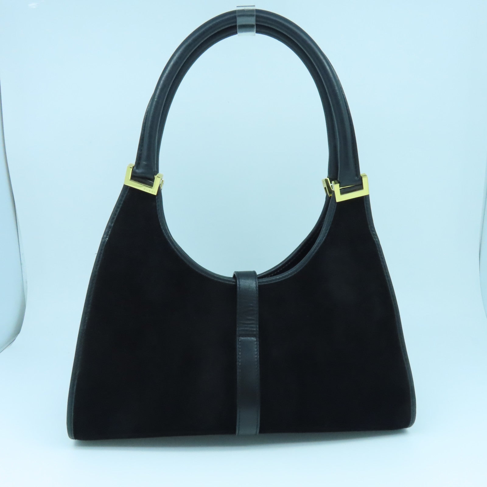 GUCCI suede leather Shoulder Bag gold buckle shoulder bag black