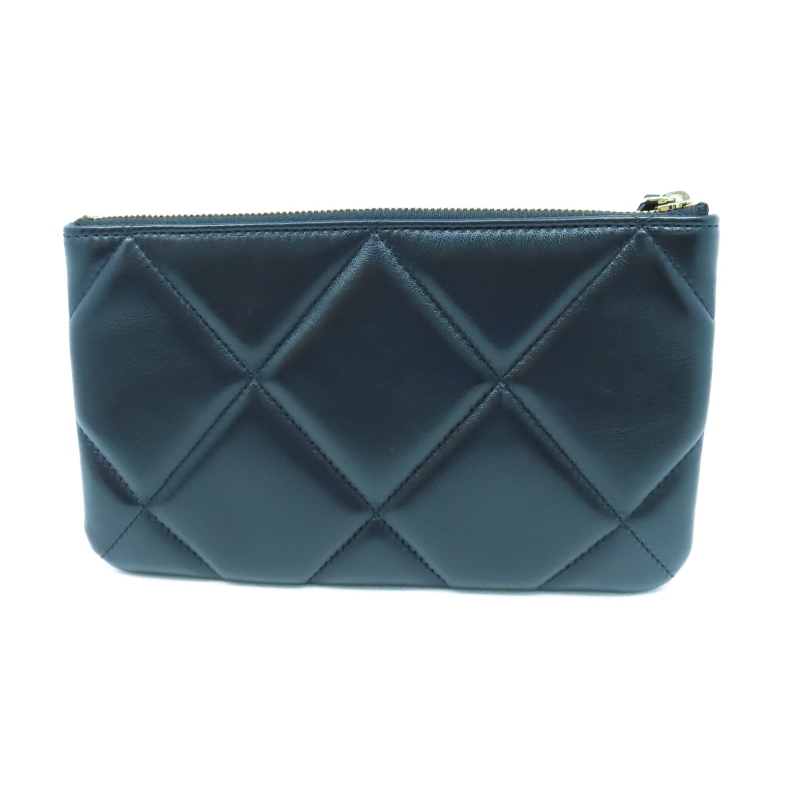 CHANEL 菱格羊皮皮革Pouch Wallet金扣手拿包黑色