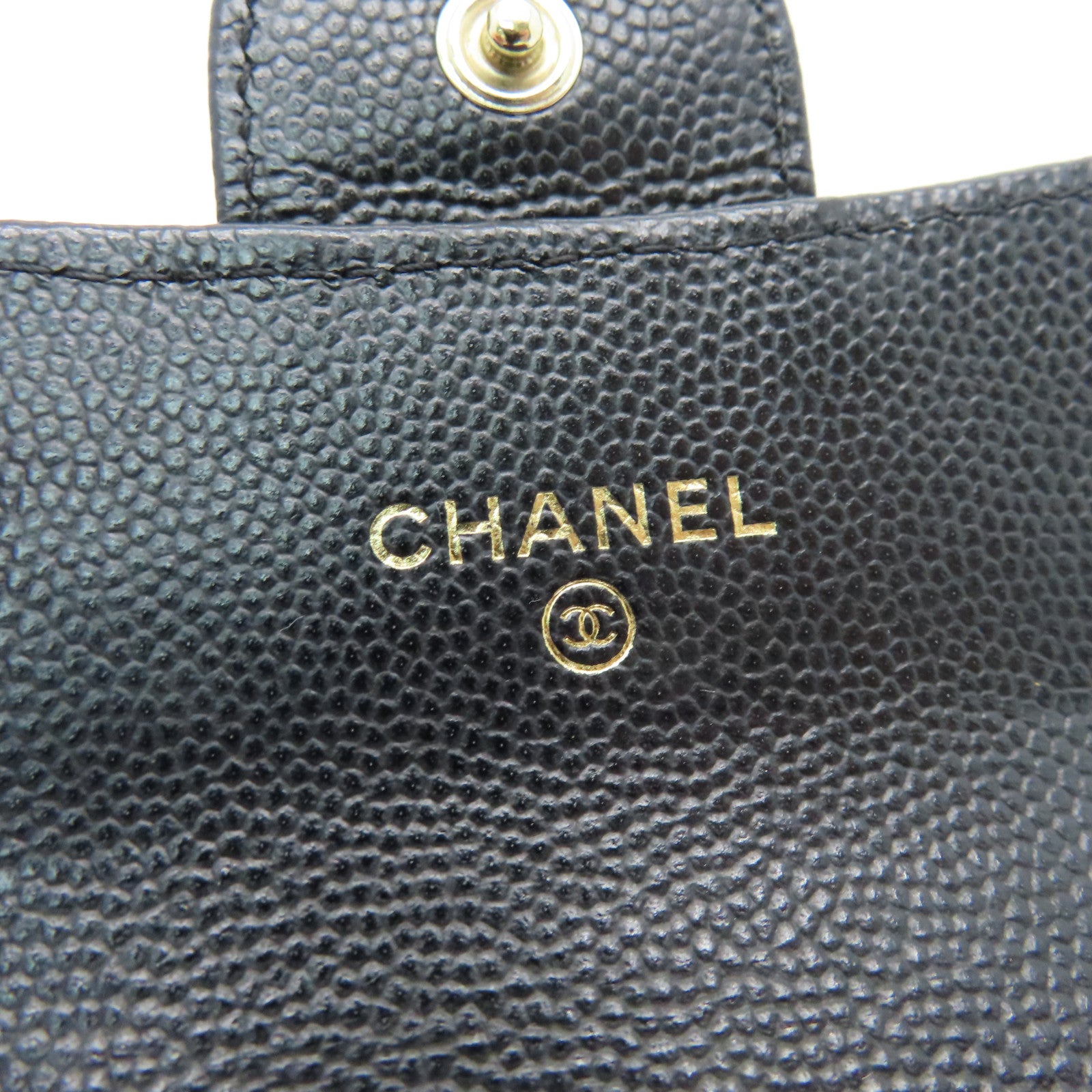 CHANEL rhombic cowhide leather Card Case gold buckle card bag black