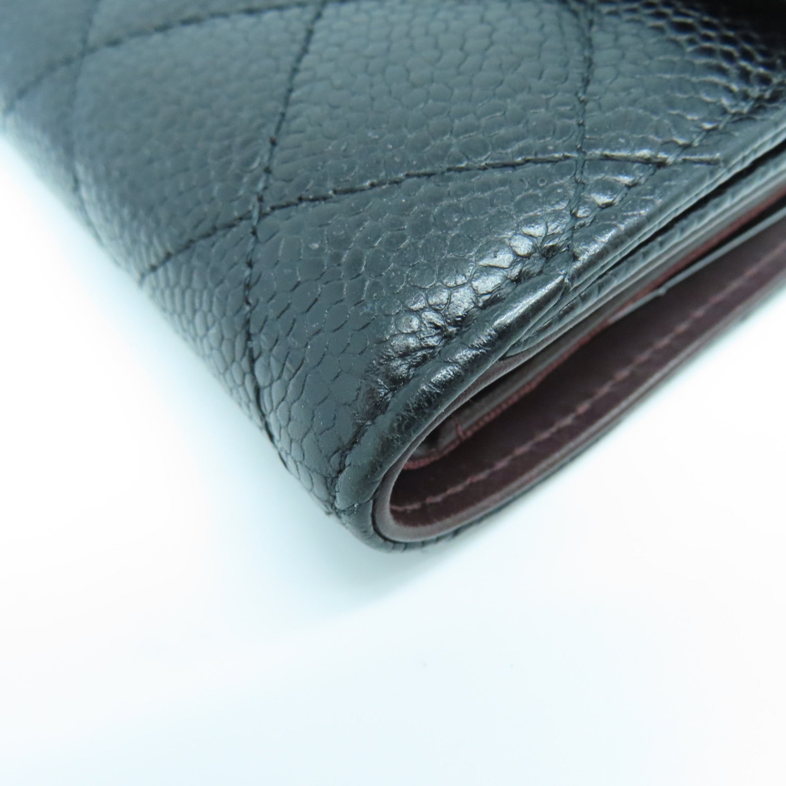 CHANEL 菱格Caviar皮革Wallet金扣錢包黑色