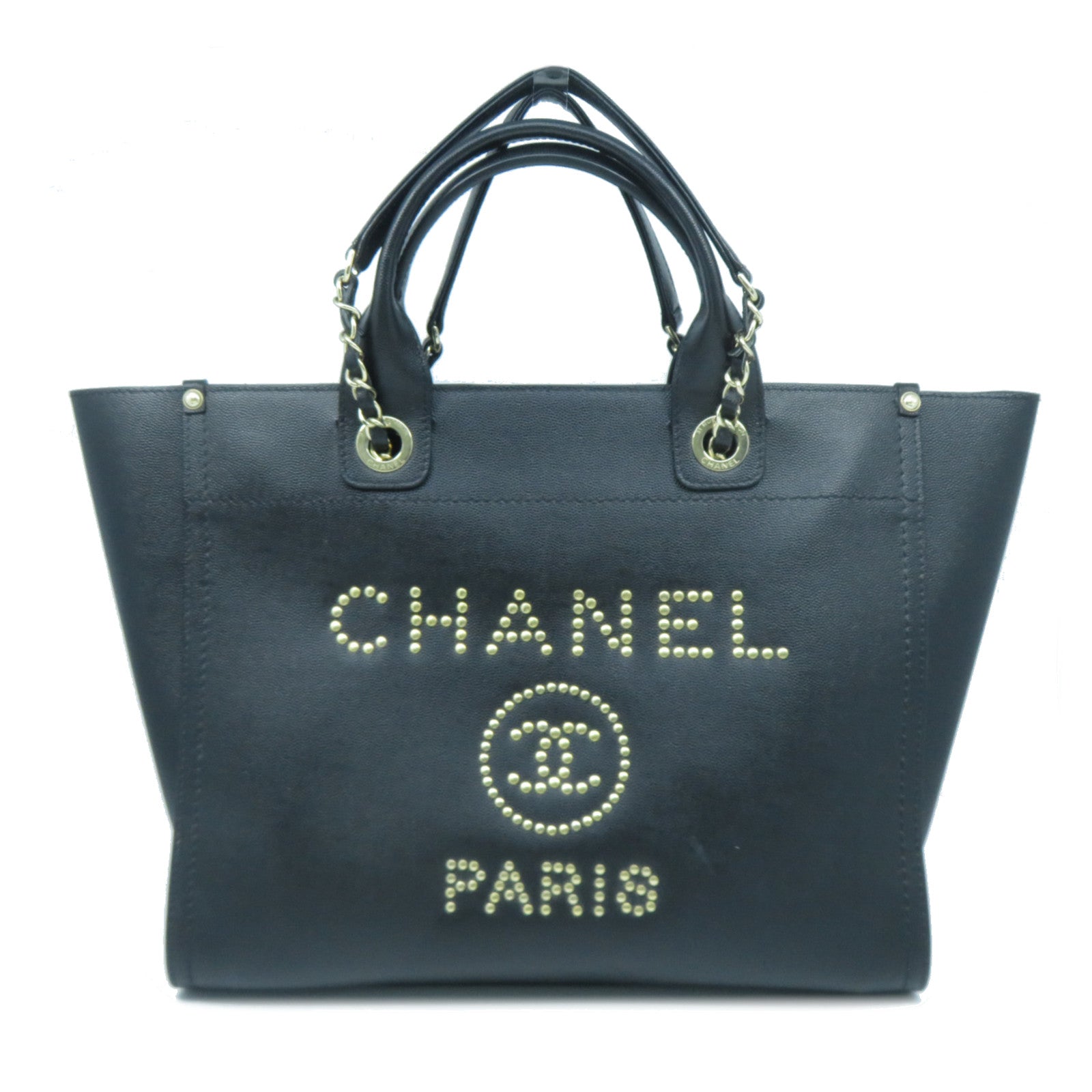 CHANEL 牛皮皮革Deauville 2 Way Shoulder Bag金扣手挽肩背兩用袋黑色