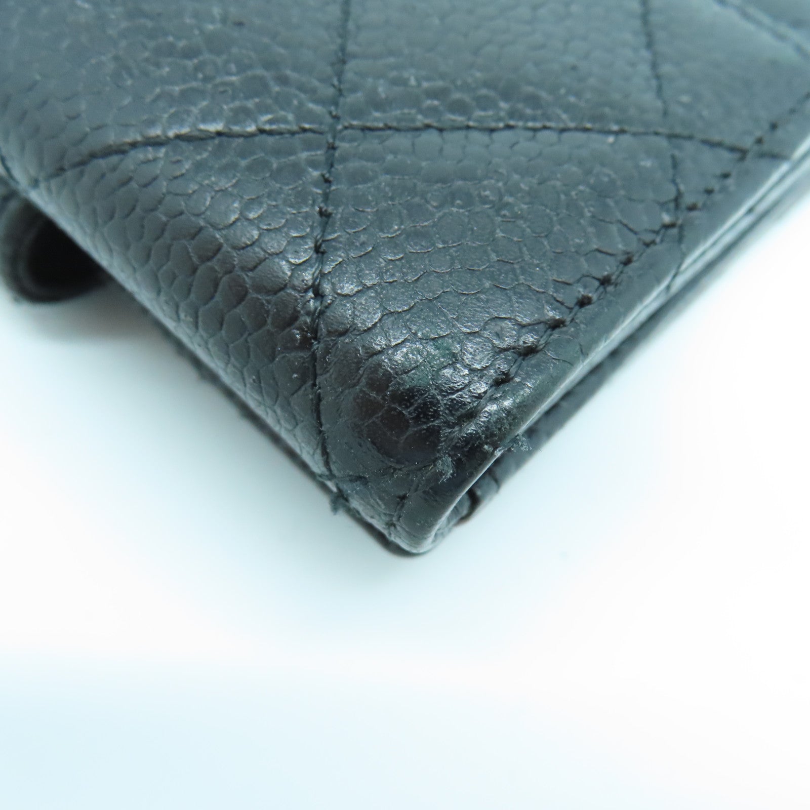 CHANEL 菱格Caviar皮革Wallet金扣錢包黑色
