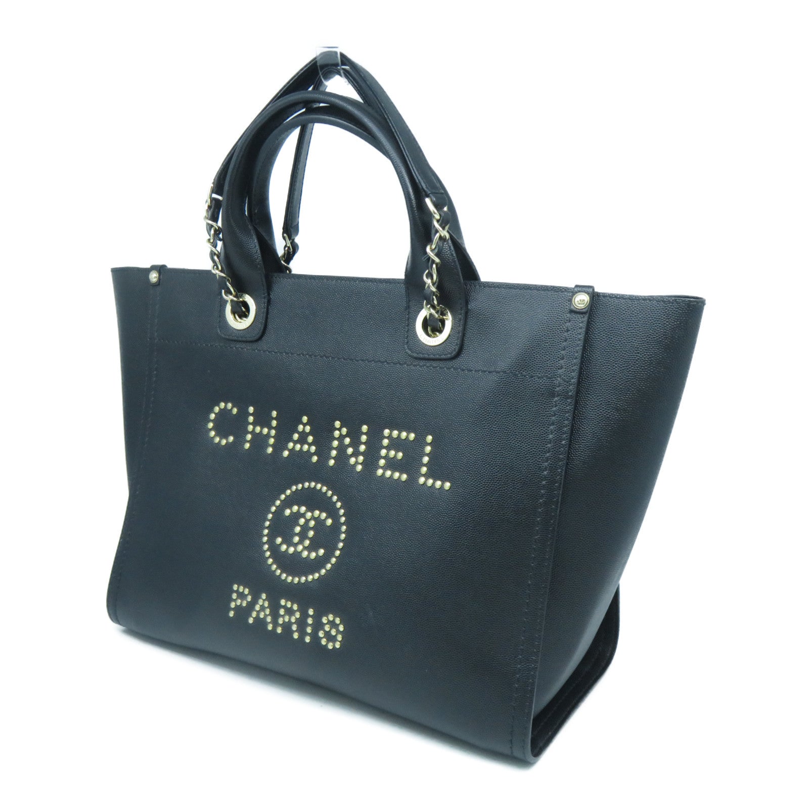 CHANEL 牛皮皮革Deauville 2 Way Shoulder Bag金扣手挽肩背兩用袋黑色