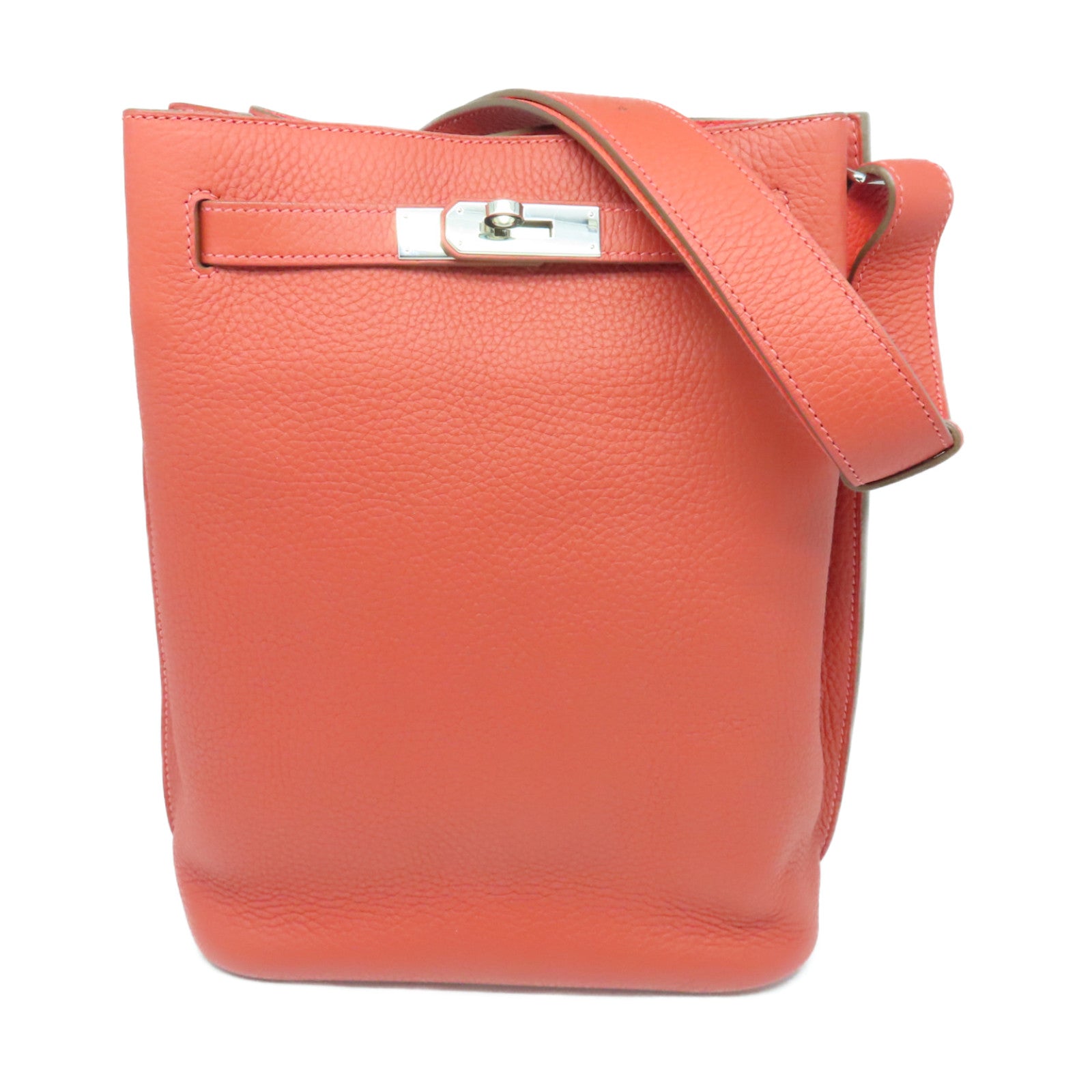 HERMES Clemence皮革So Kelly銀扣肩背袋Rouge Jaipur粉紅色