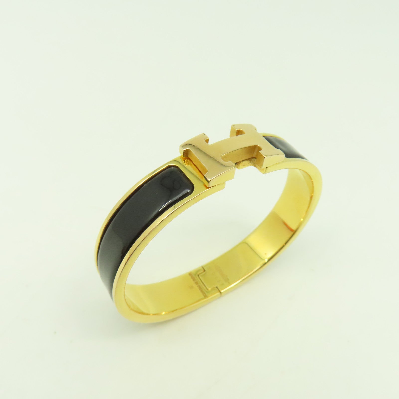 HERMES 金屬Clic H Bracelet金扣手鏈黑色/金色